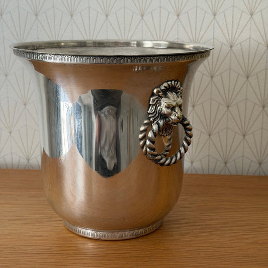 French Silverplate Champagne Ice Bucket Lion Head Handles Vintage 3007261