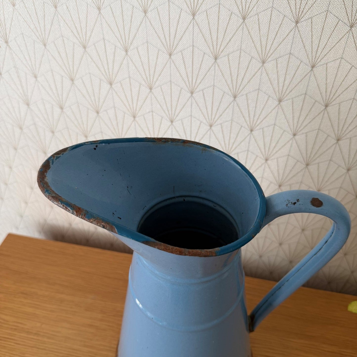 French Enamel Pitcher Vintage Blue Jug Water Enameled 07082611