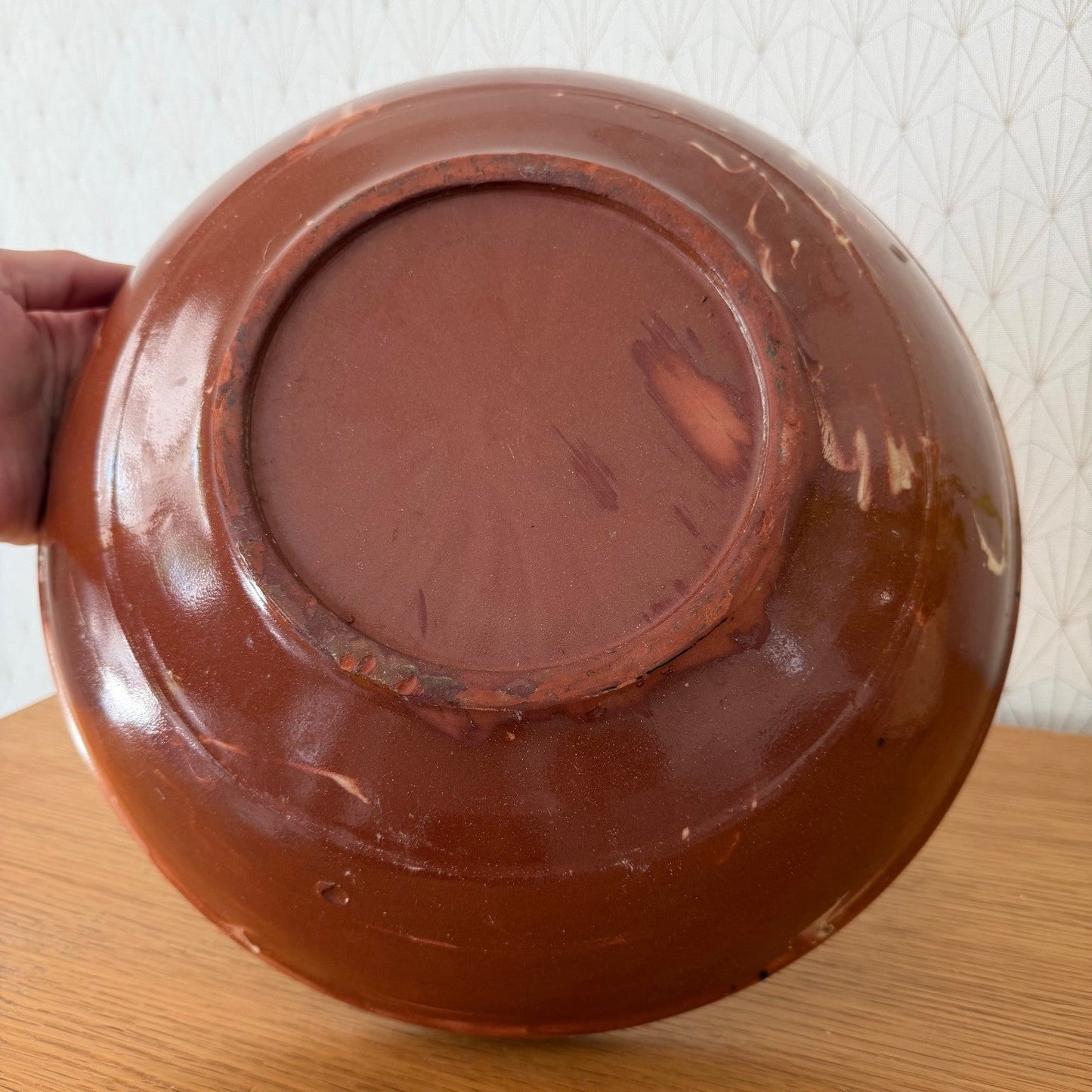 Large French Glazed Terracotta Fruit Bowl Tian Green Decor 0708262