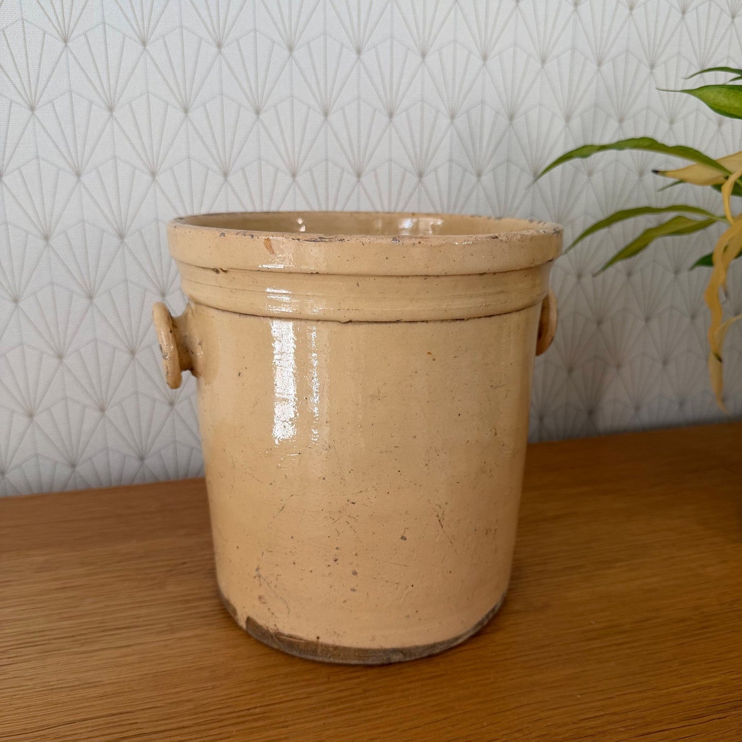 Huge Antique French Stoneware Crock Grease Storage Jar 8" 2307265