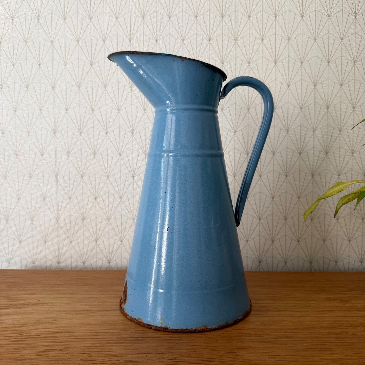 French Enamel Pitcher Vintage Blue Jug Water Enameled 07082611