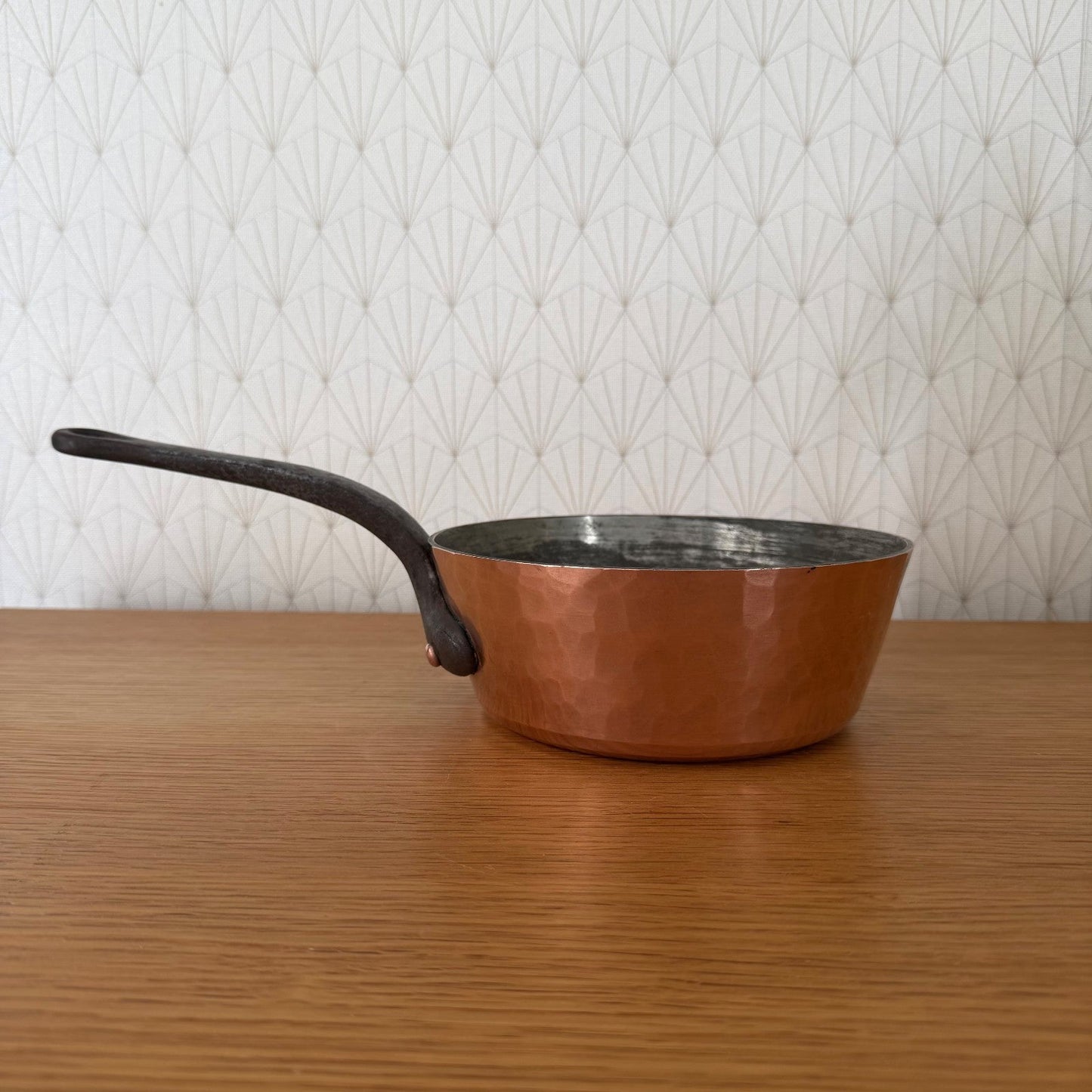 French Copper Sauteuse Pan GAILLARD PARIS Hammered Tin-Lined Iron Handle 0408268