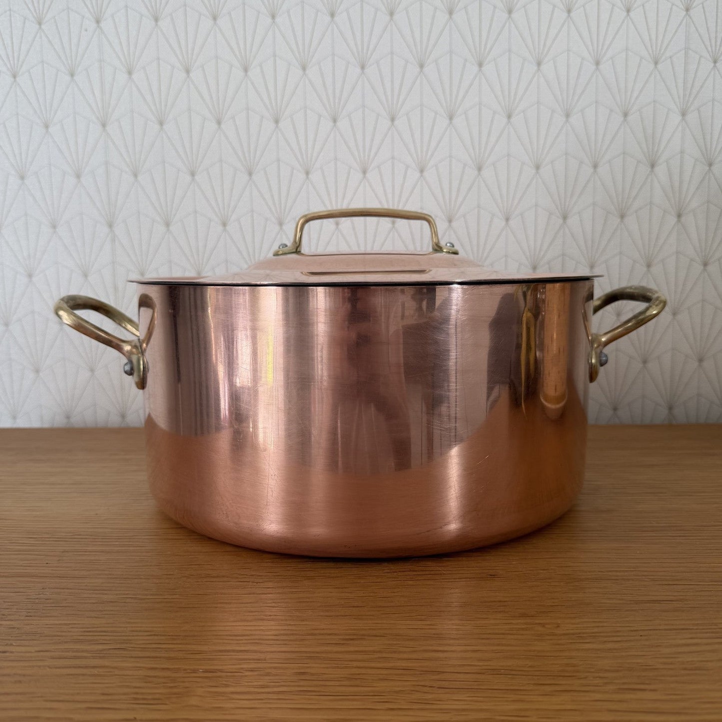 Vintage French Copper Stockpot Villedieu Brass Handles 28cm 0408265