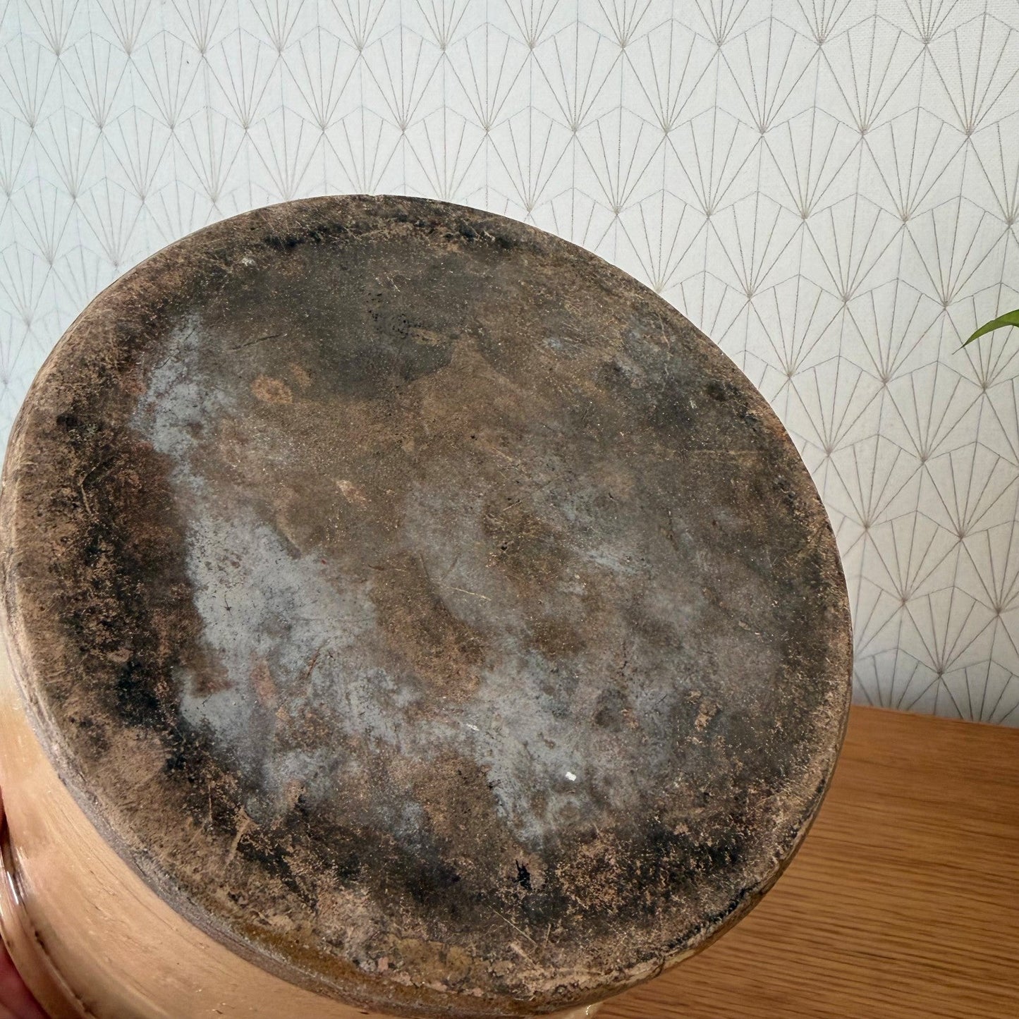 Huge Antique French Stoneware Crock Grease Storage Jar 8" 2307265