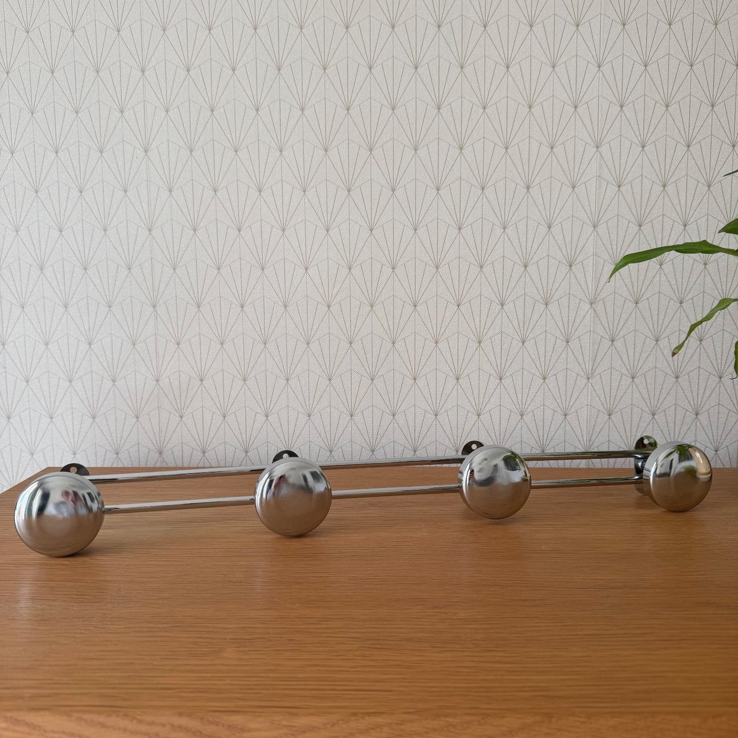 Vintage Chrome Wall Coat Hooks French Mid Century 4 Hook Rack 60cm 2107264