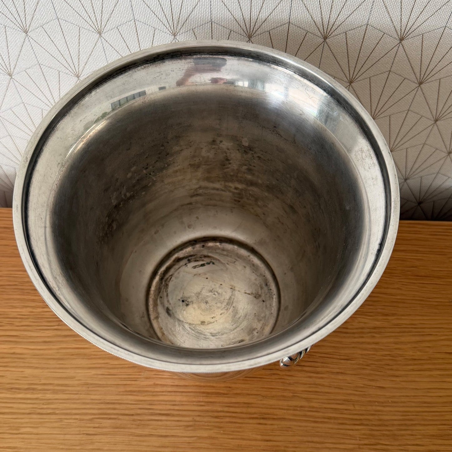French Silverplate Champagne Ice Bucket Lion Head Handles Vintage 3007261