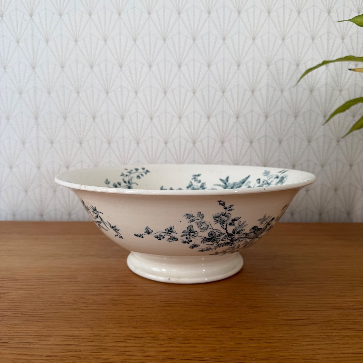 Antique French Longwy Pottery Glazed Floral Footed Bowl 2307262