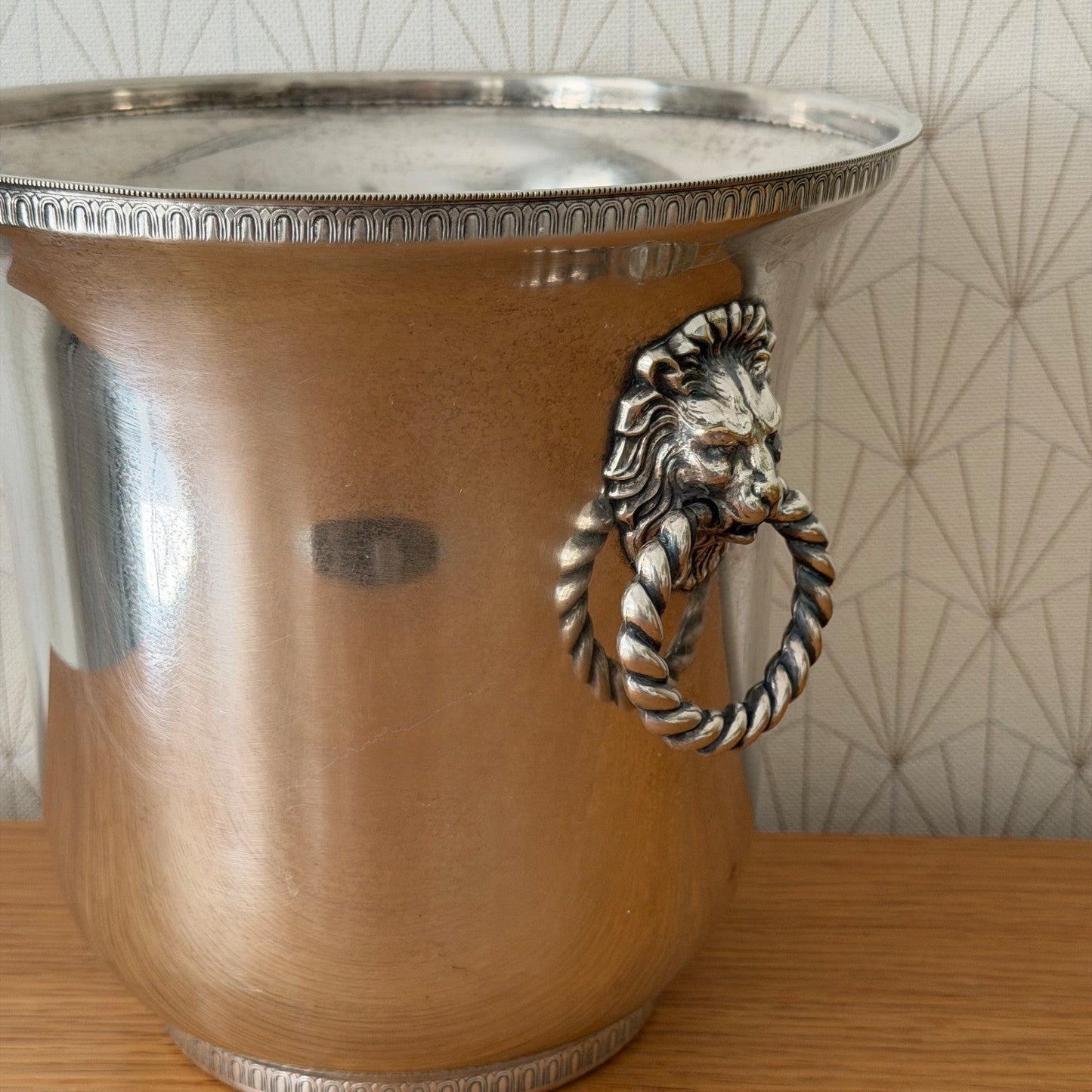 French Silverplate Champagne Ice Bucket Lion Head Handles Vintage 3007261