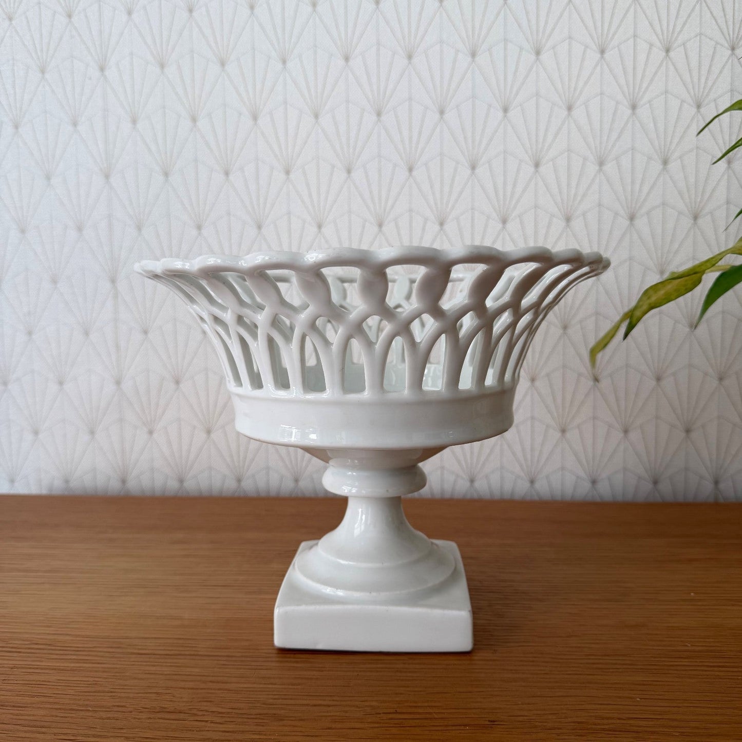 Vintage French White Porcelain Reticulated Footed Compote 0708261