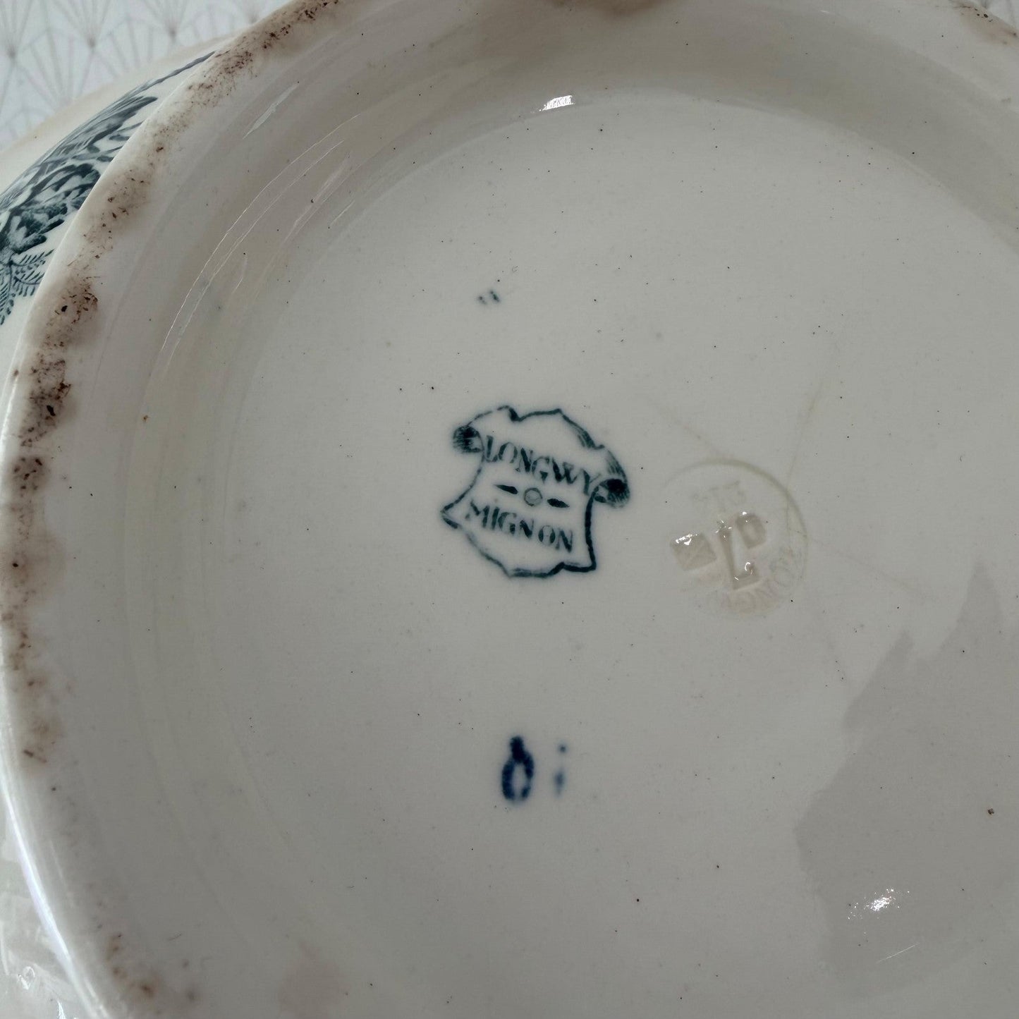 Antique French Longwy Pottery Glazed Floral Footed Bowl 2307262