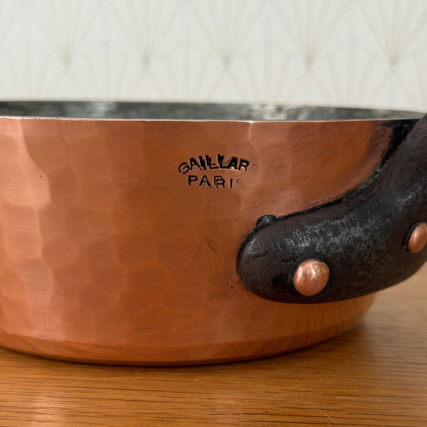 French Copper Sauteuse Pan GAILLARD PARIS Hammered Tin-Lined Iron Handle 0408268