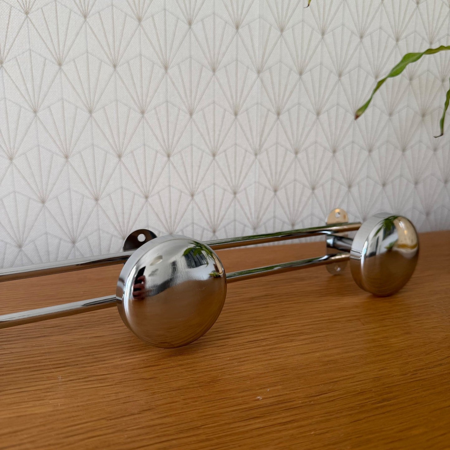 Vintage Chrome Wall Coat Hooks French Mid Century 4 Hook Rack 60cm 2107264