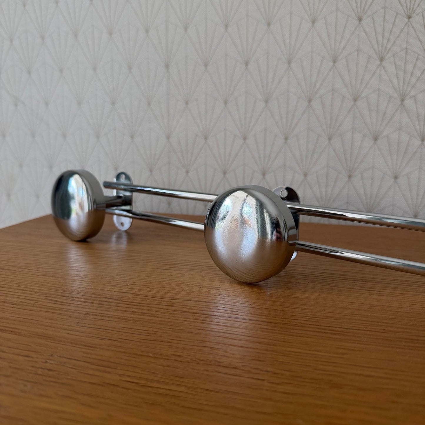 Vintage Chrome Wall Coat Hooks French Mid Century 4 Hook Rack 60cm 0408261