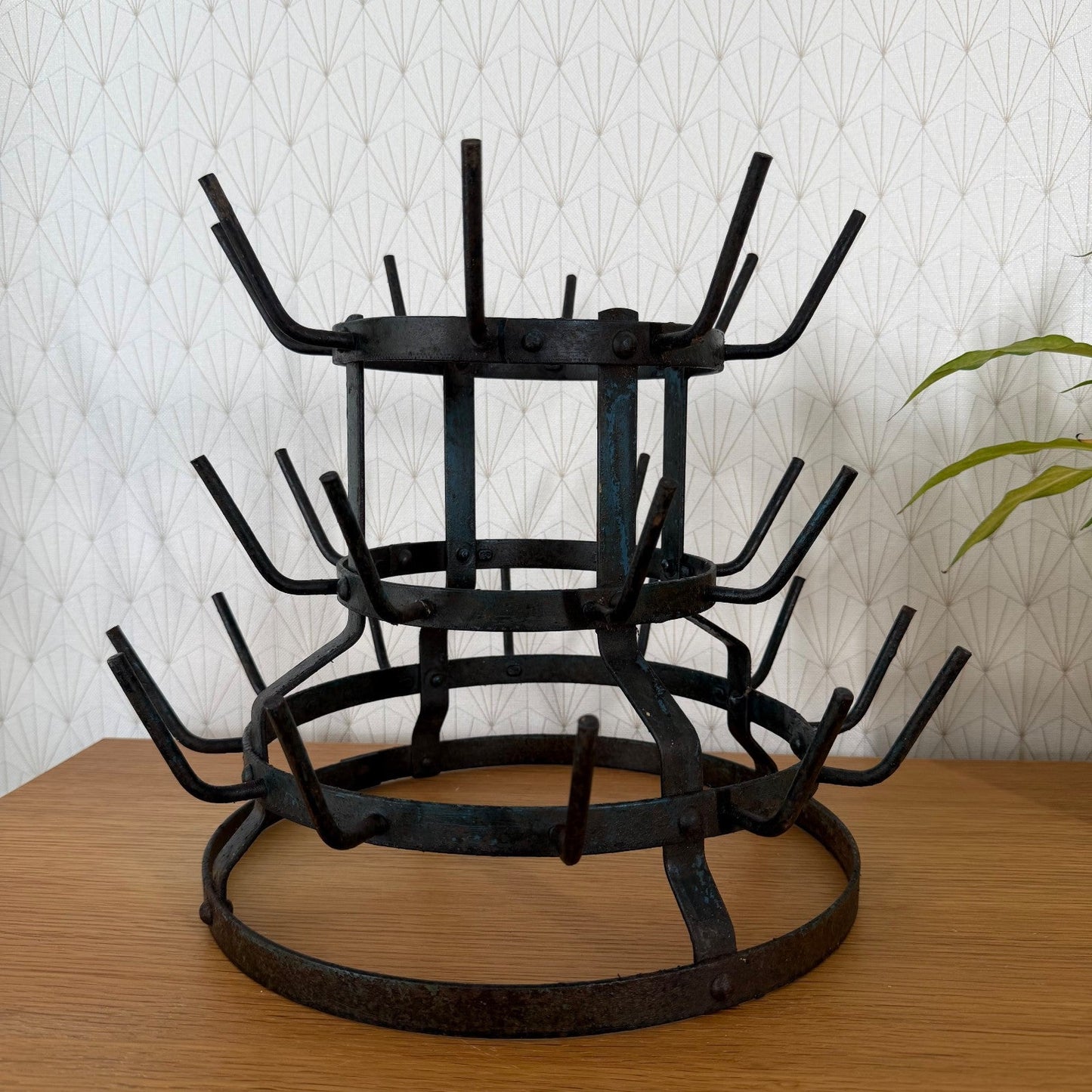 Antique French Bottle Drying Rack Iron Vintage Bistro 3007267