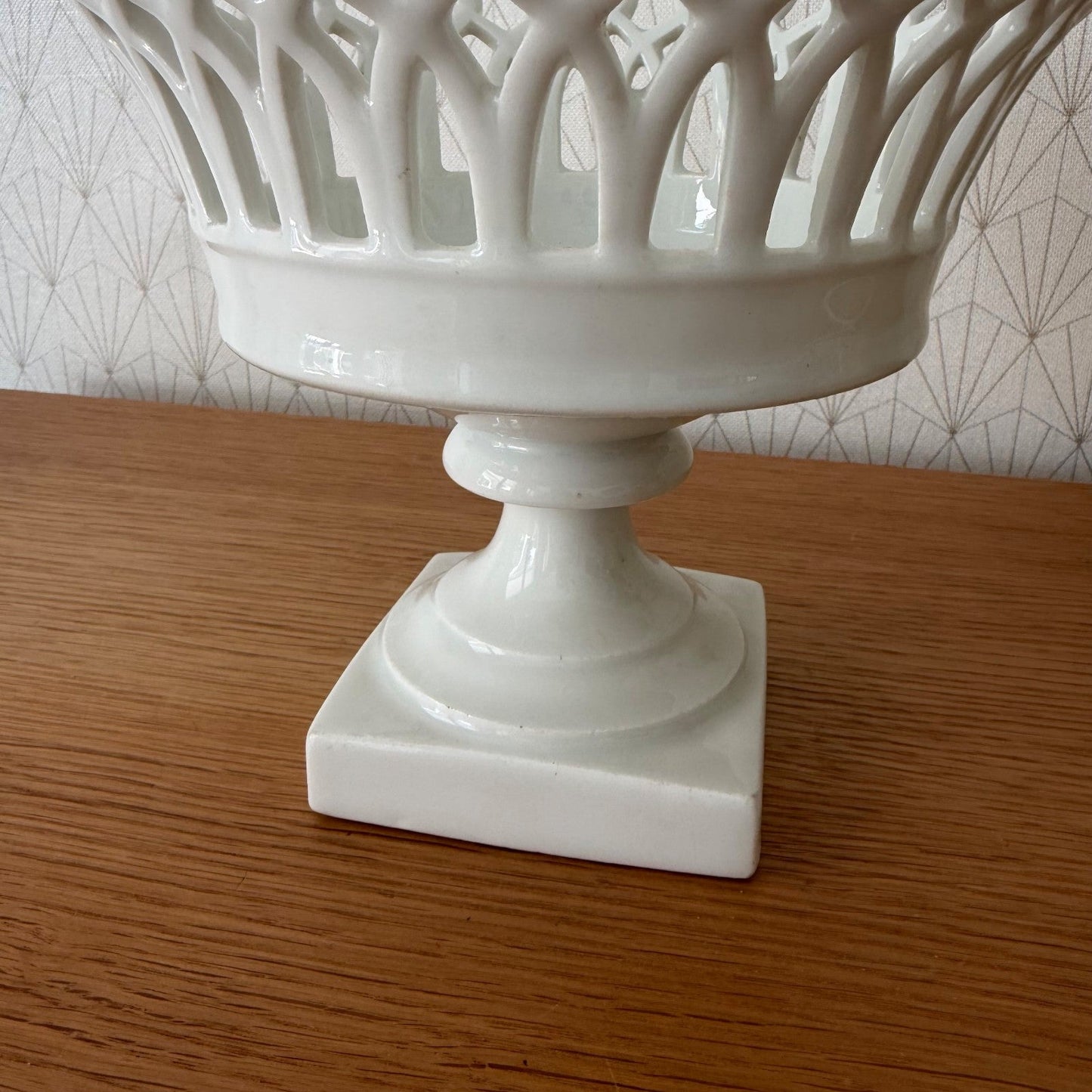 Vintage French White Porcelain Reticulated Footed Compote 0708261