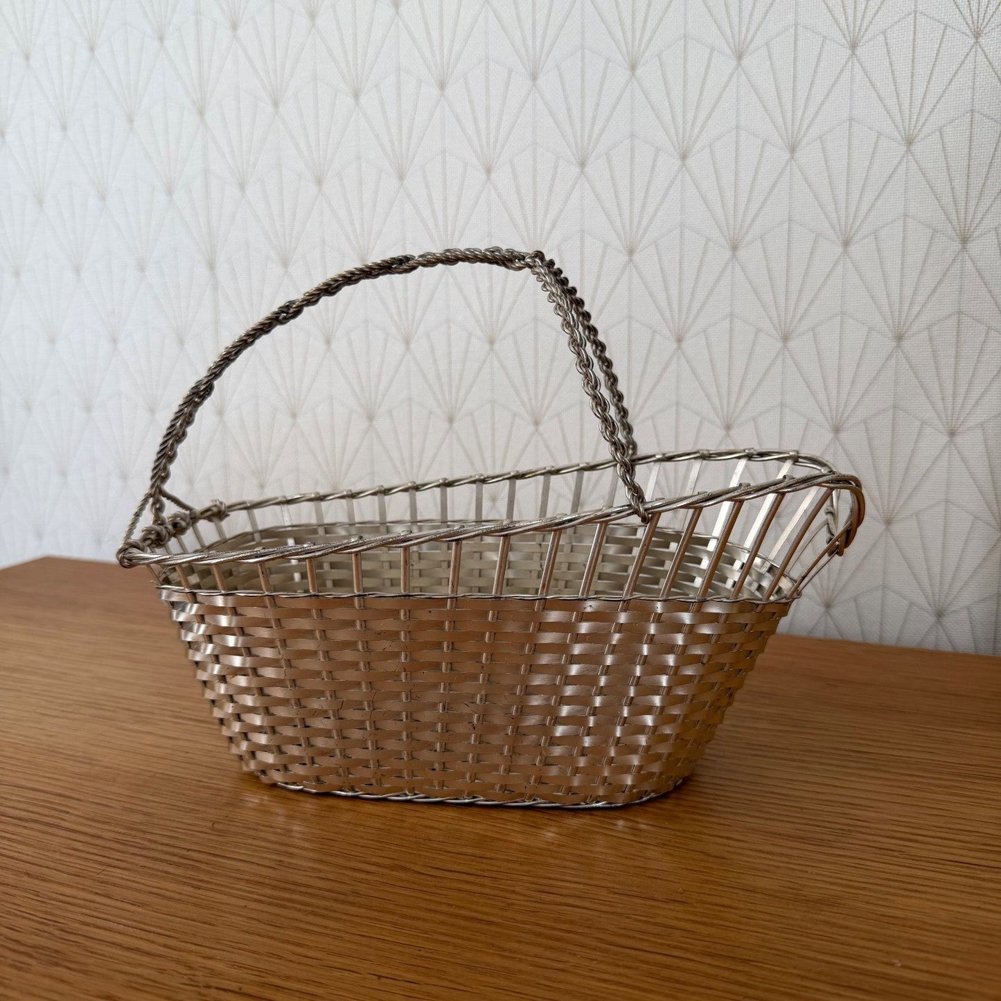 French Silver Plated Wine Basket Bottle Holder Serving Basket 0408263