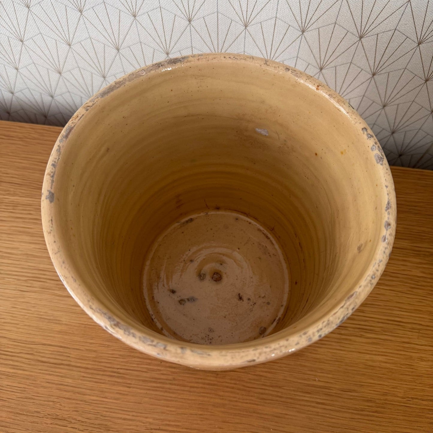 Huge Antique French Stoneware Crock Grease Storage Jar 8" 2307265