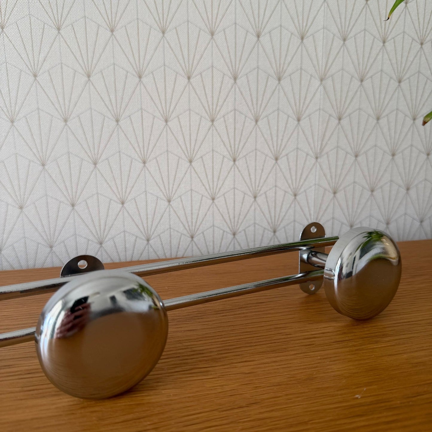 Vintage French Chrome Coat 3 Hooks Wall Mount Rack Metal Storage 2107263