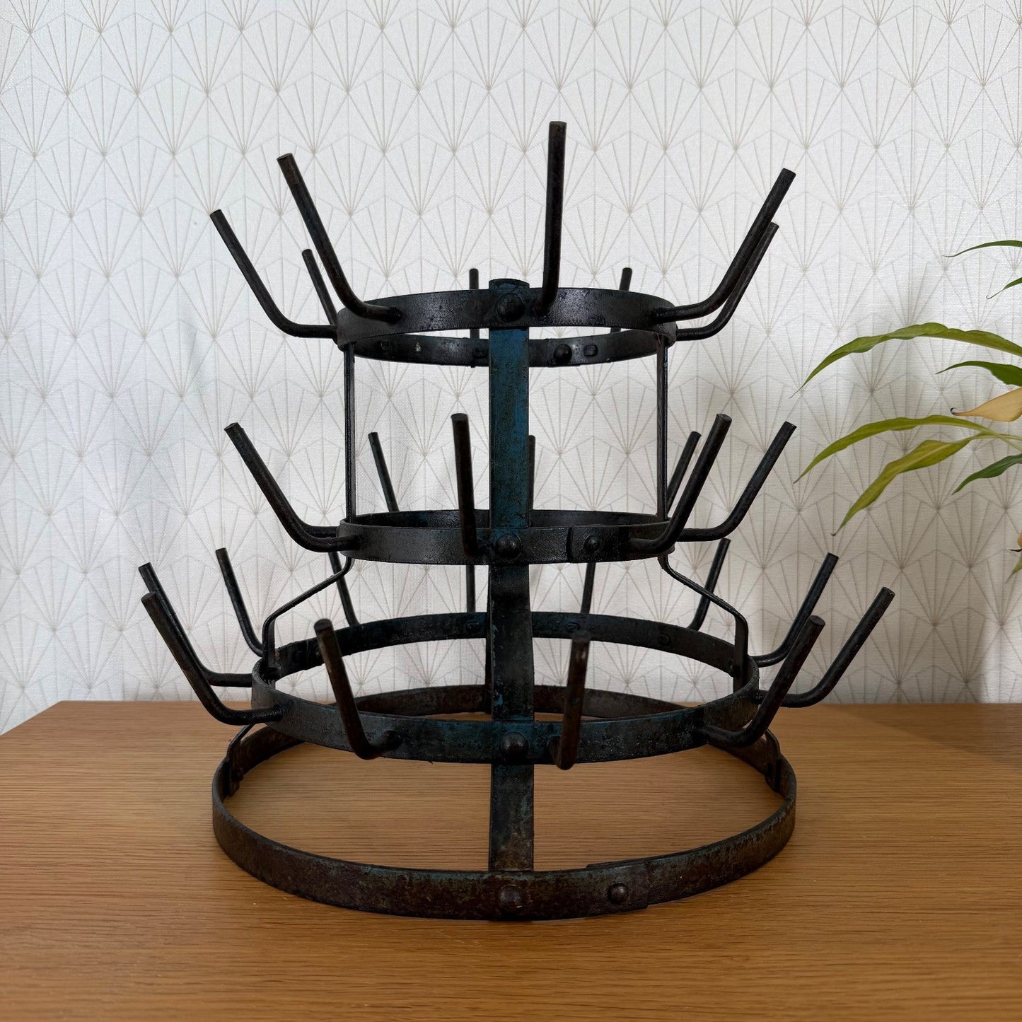 Antique French Bottle Drying Rack Iron Vintage Bistro 3007267