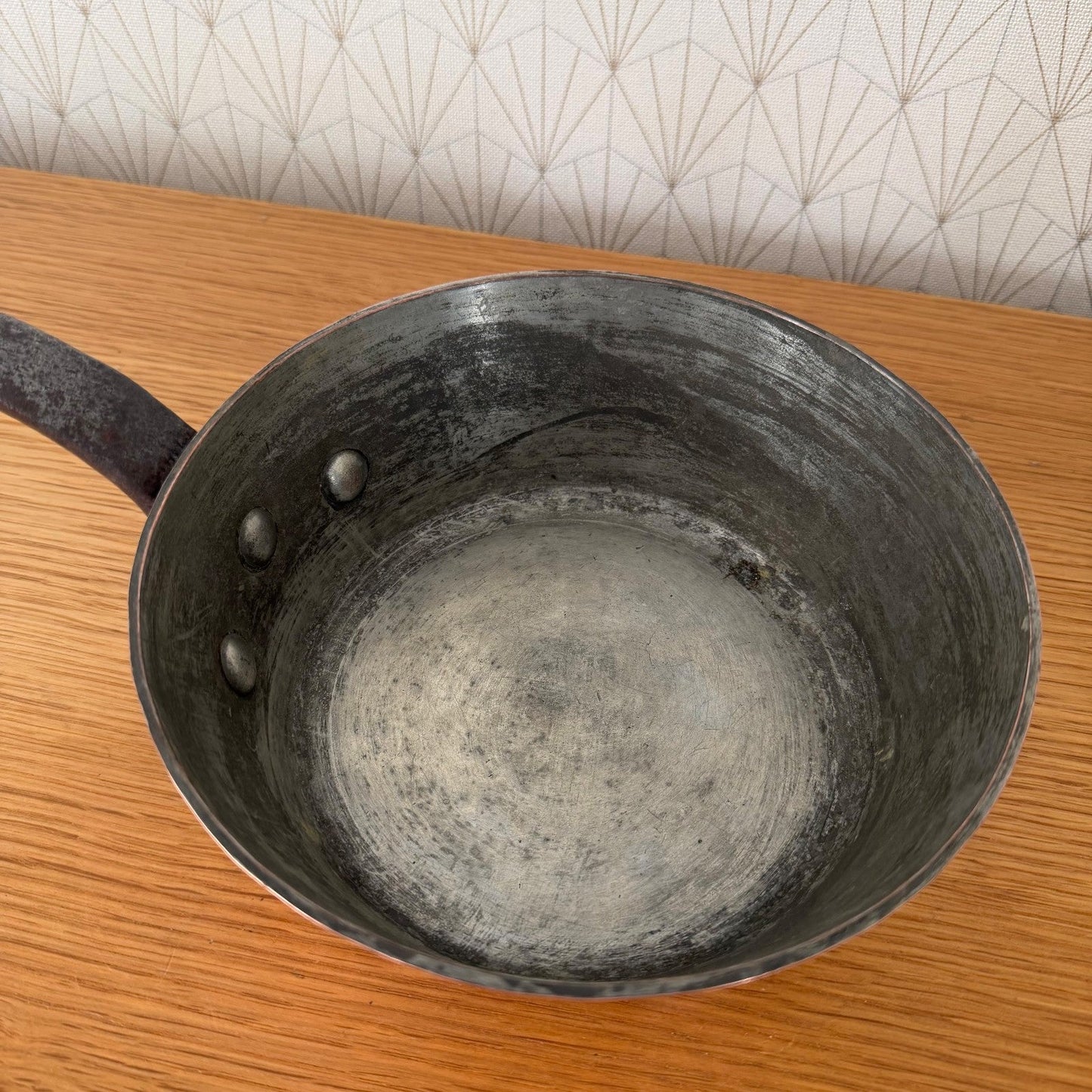 French Copper Sauteuse Pan GAILLARD PARIS Hammered Tin-Lined Iron Handle 0408268