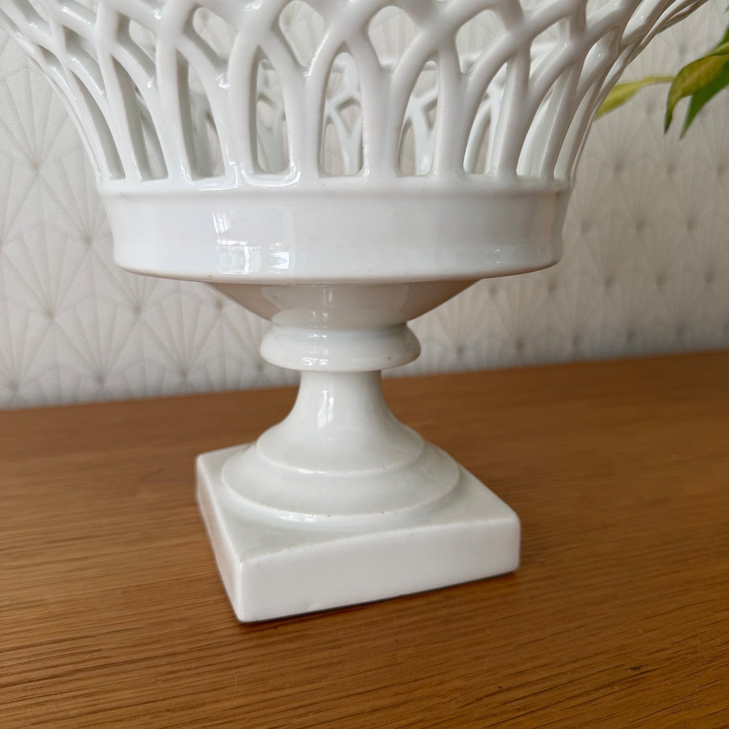 Vintage French White Porcelain Reticulated Footed Compote 0708261