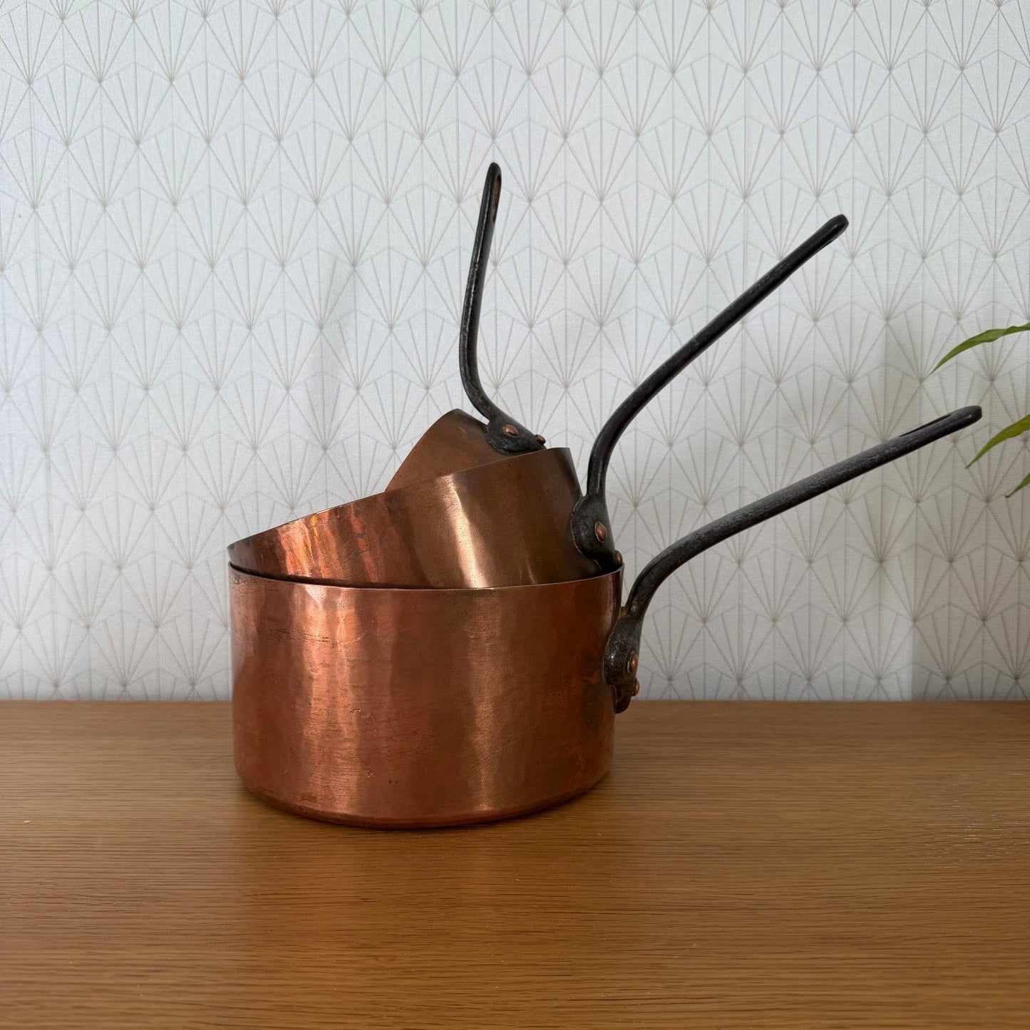 French Copper Pans Set 3 Tin Lined Grands Magasins du Louvre Paris 230711