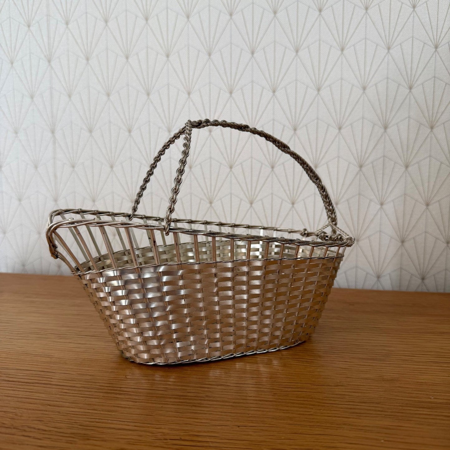 French Silver Plated Wine Basket Bottle Holder Serving Basket 0408263