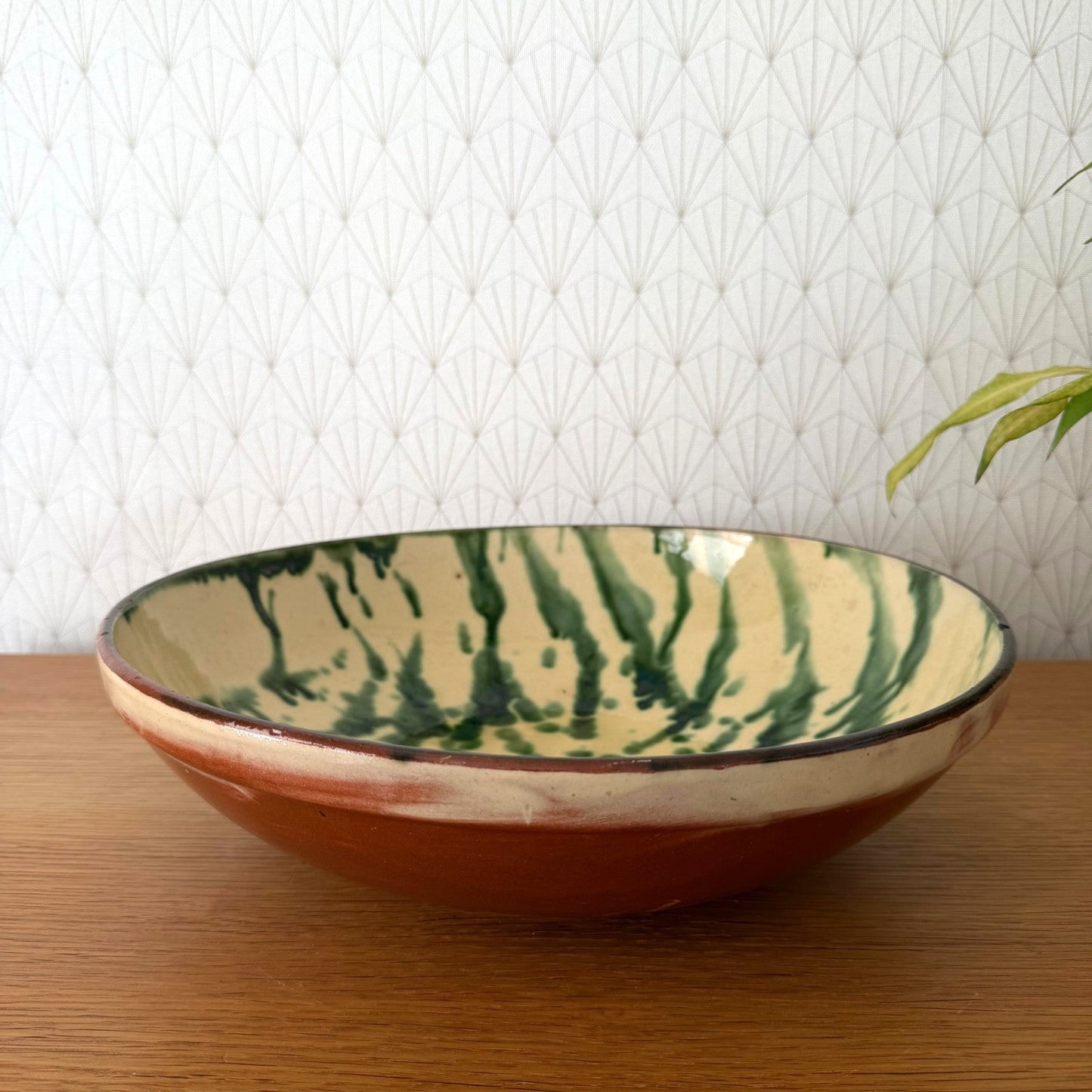 Large French Glazed Terracotta Fruit Bowl Tian Green Decor 0708262
