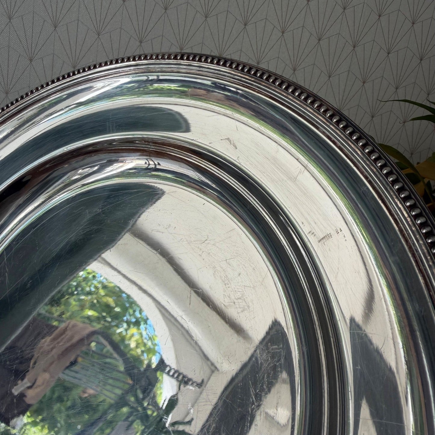 Christofle Silverplate Pearl Beaded French Round Serving Tray 26072612