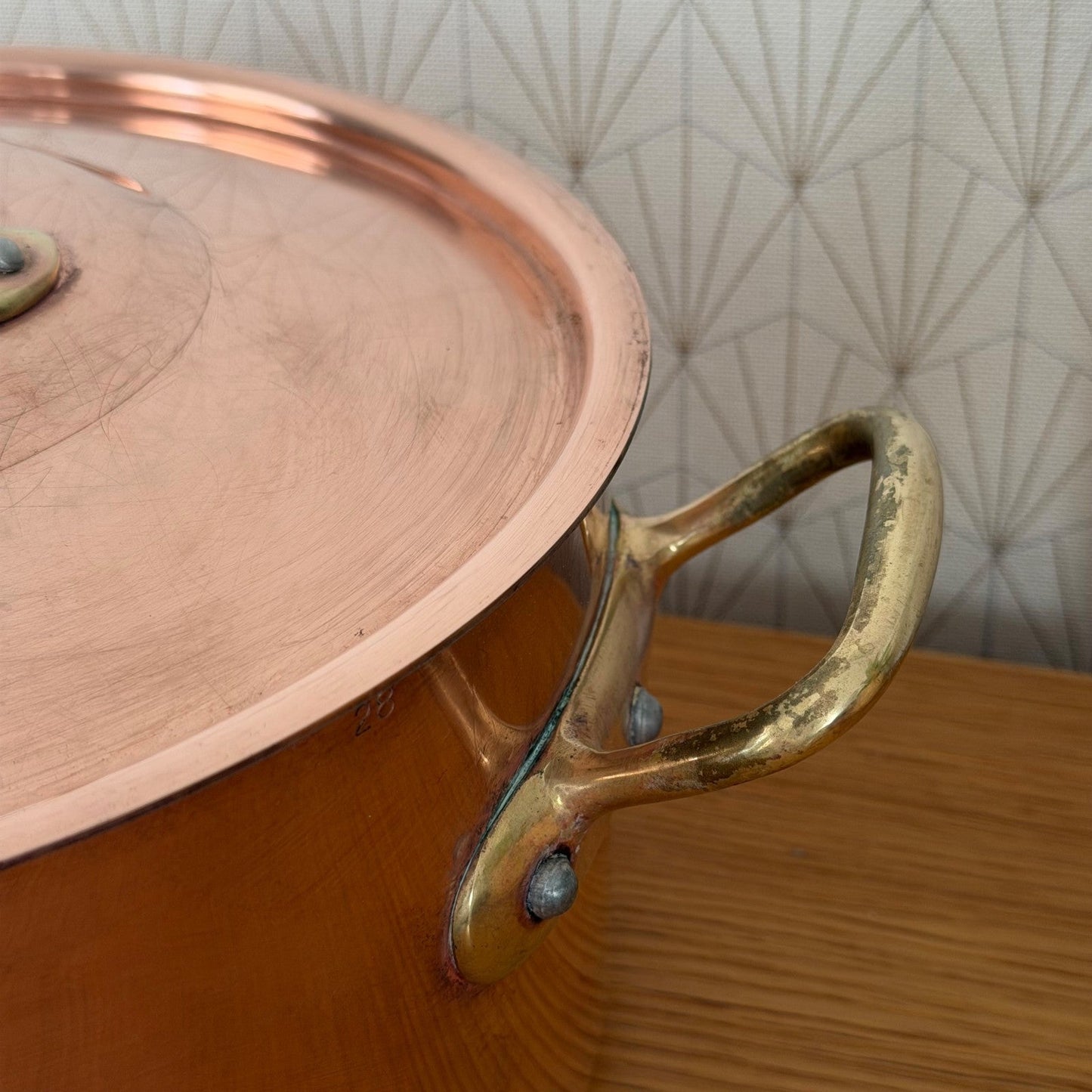 Vintage French Copper Stockpot Villedieu Brass Handles 28cm 0408265