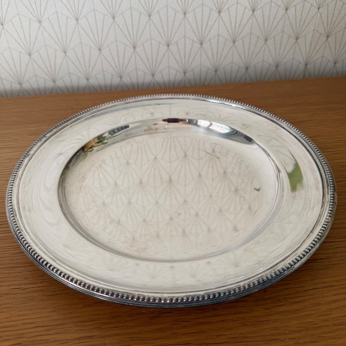 Christofle Silverplate Pearl Beaded French Round Serving Tray 26072612
