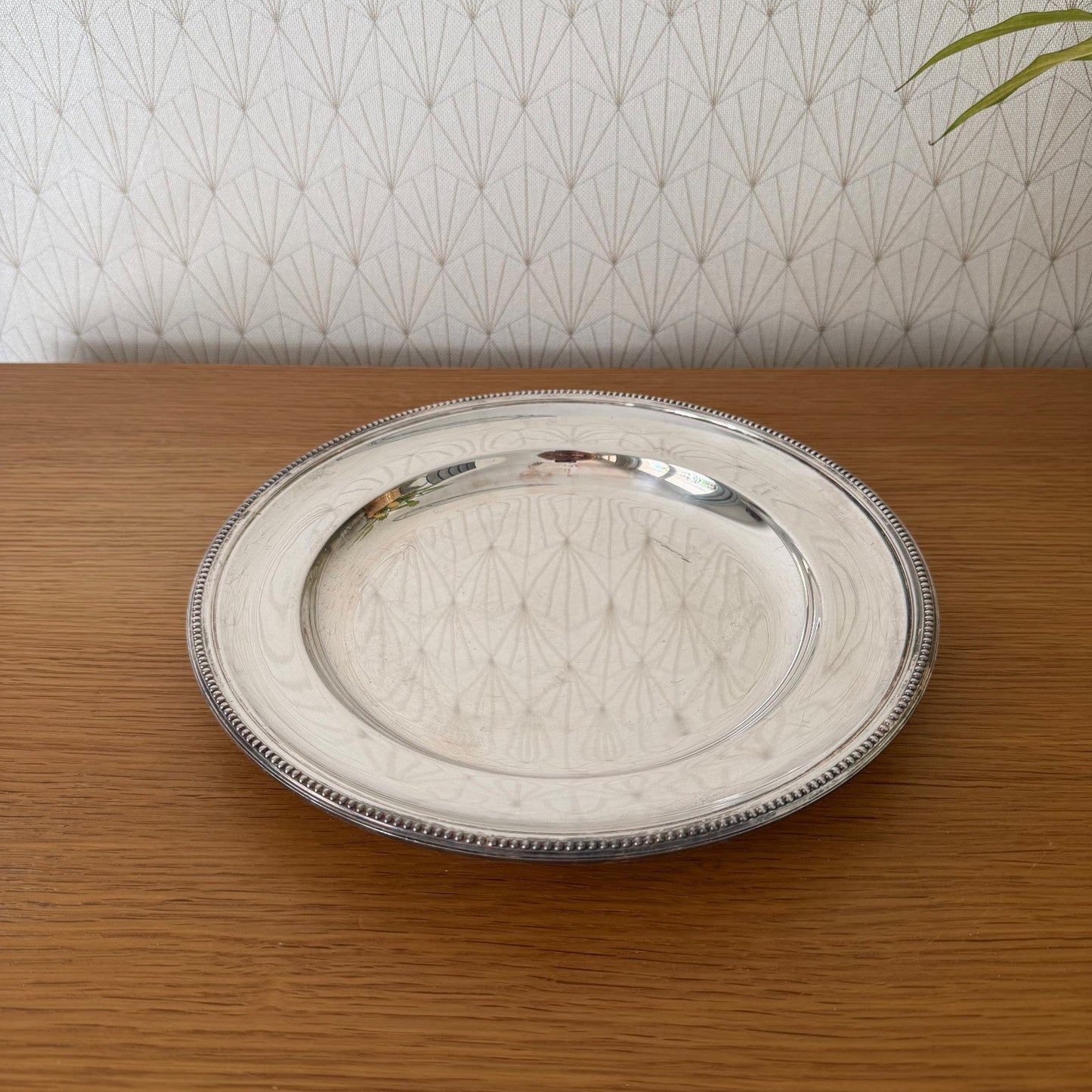 Christofle Silverplate Pearl Beaded French Round Serving Tray 26072612