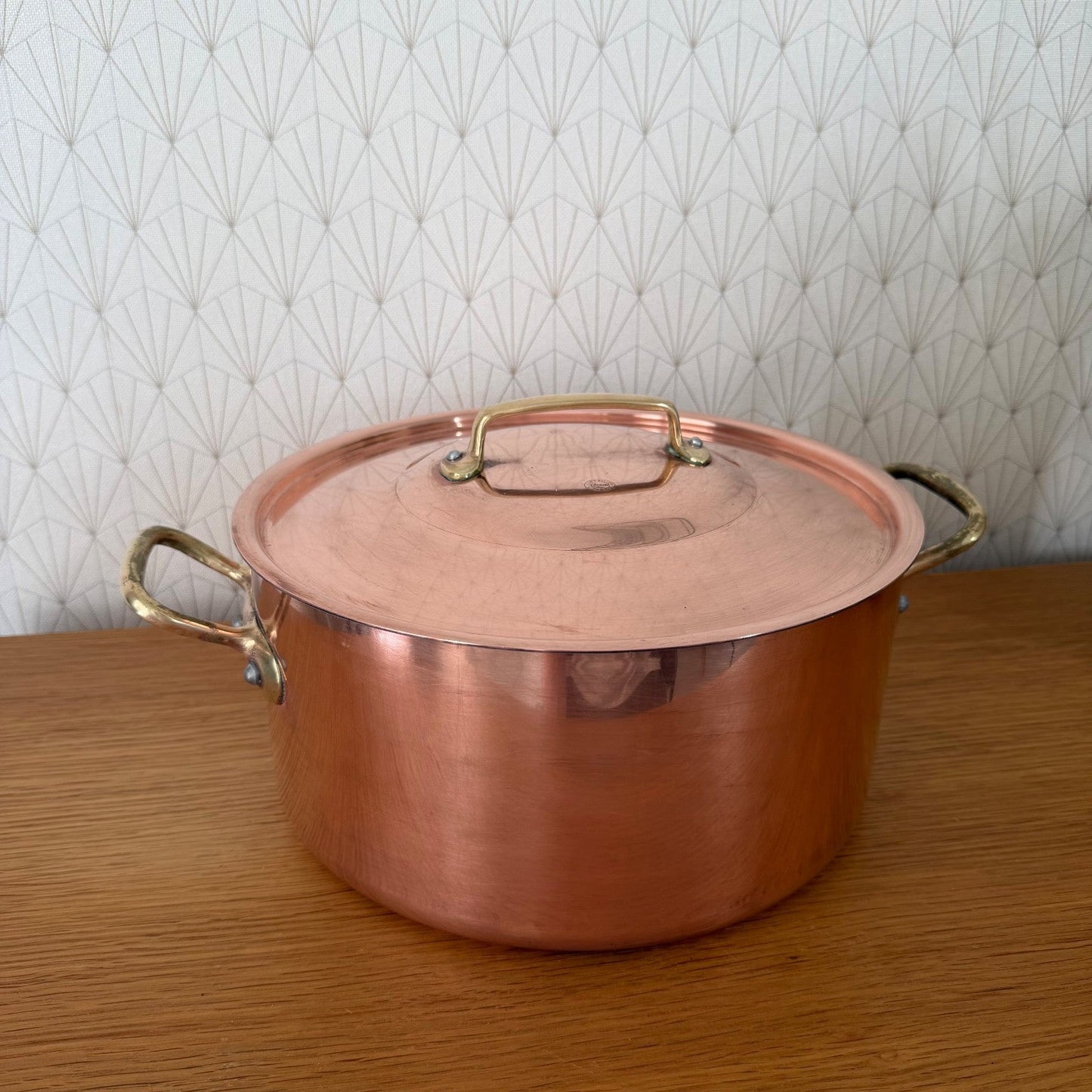 Vintage French Copper Stockpot Villedieu Brass Handles 28cm 0408265