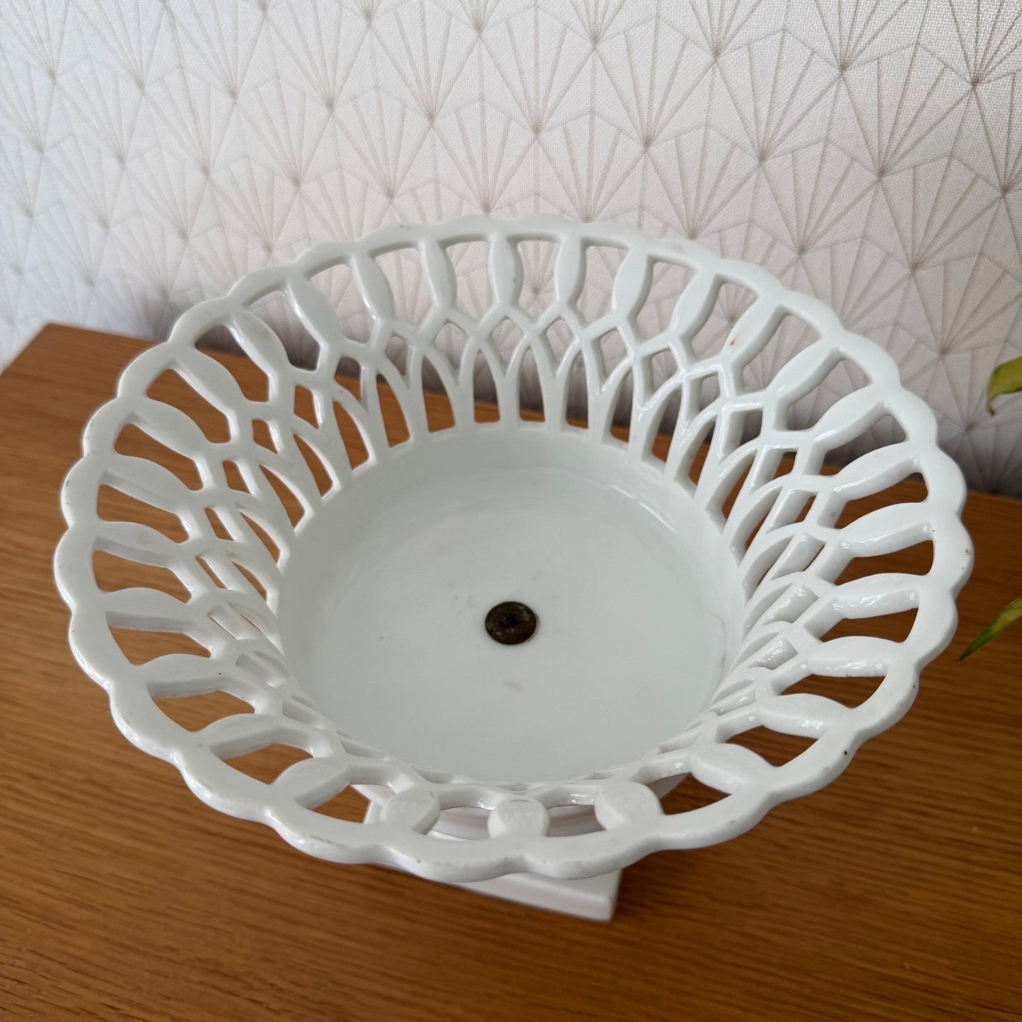 Vintage French White Porcelain Reticulated Footed Compote 0708261
