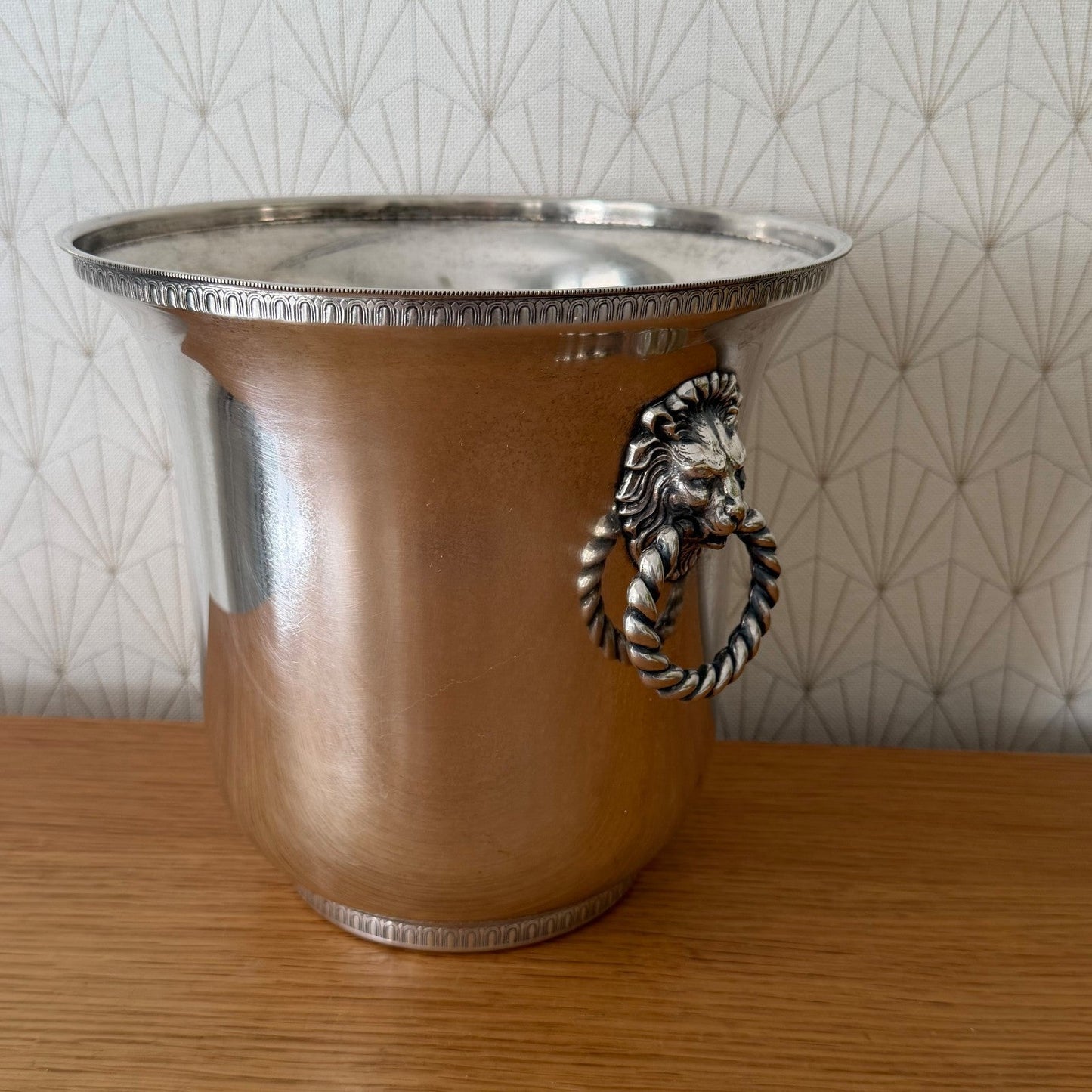 French Silverplate Champagne Ice Bucket Lion Head Handles Vintage 3007261