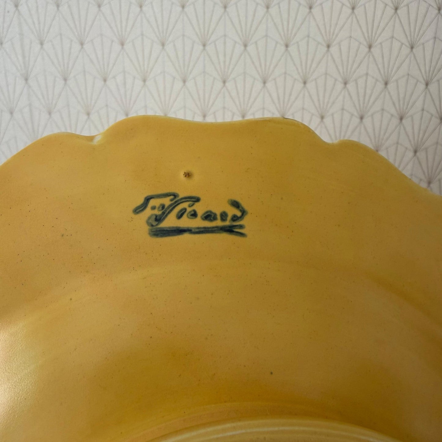 Vintage French Provencal Yellow Plate Sicard Footed Ceramic 0708263