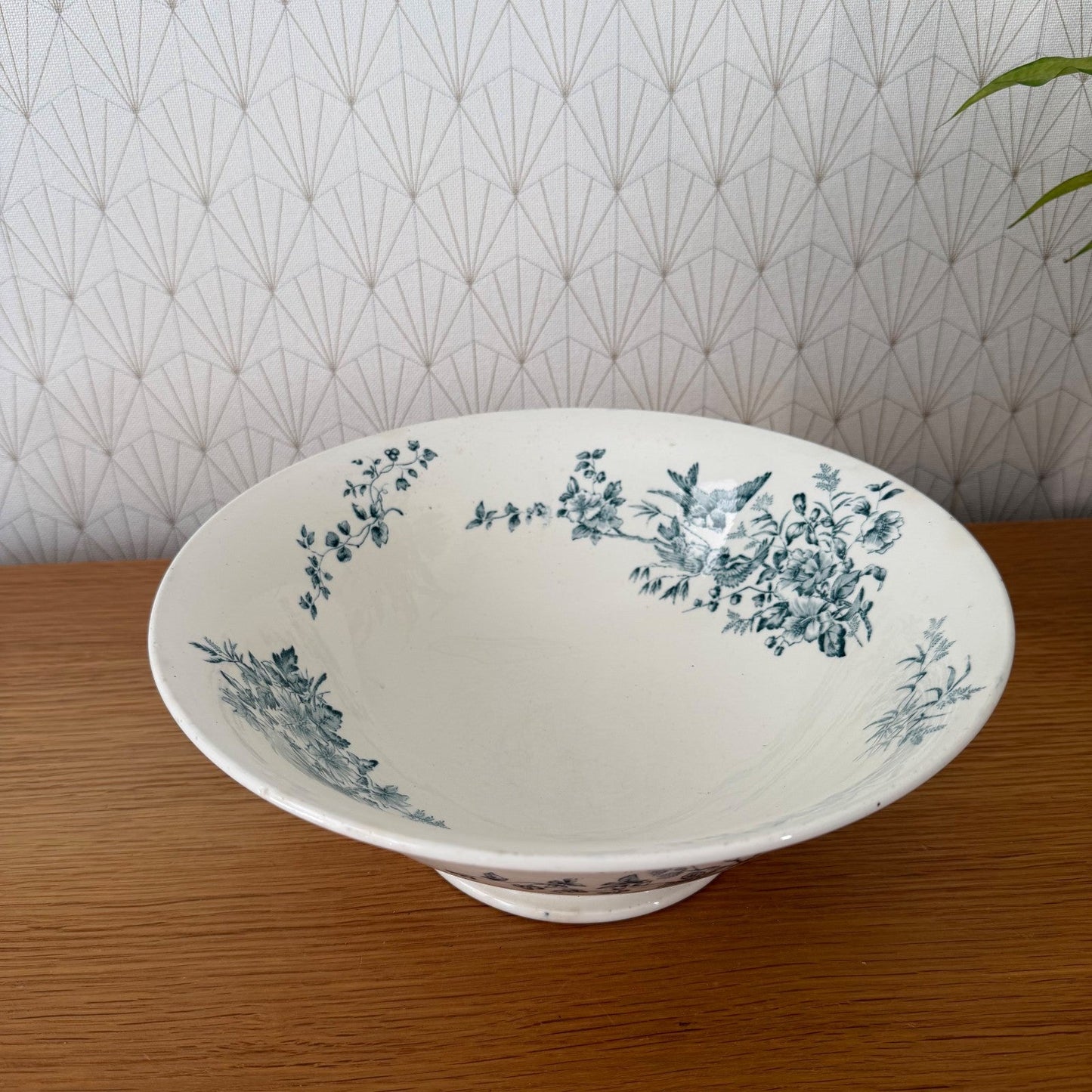 Antique French Longwy Pottery Glazed Floral Footed Bowl 2307262