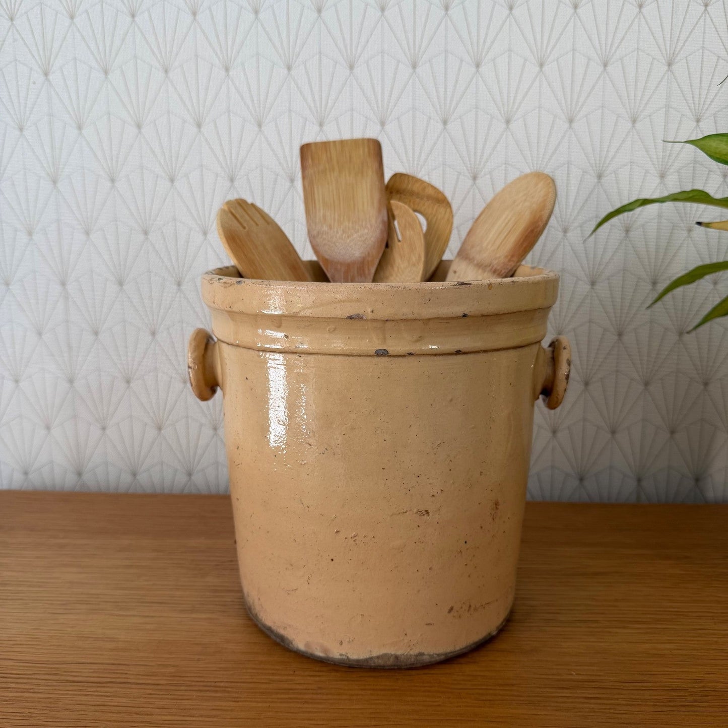Huge Antique French Stoneware Crock Grease Storage Jar 8" 2307265