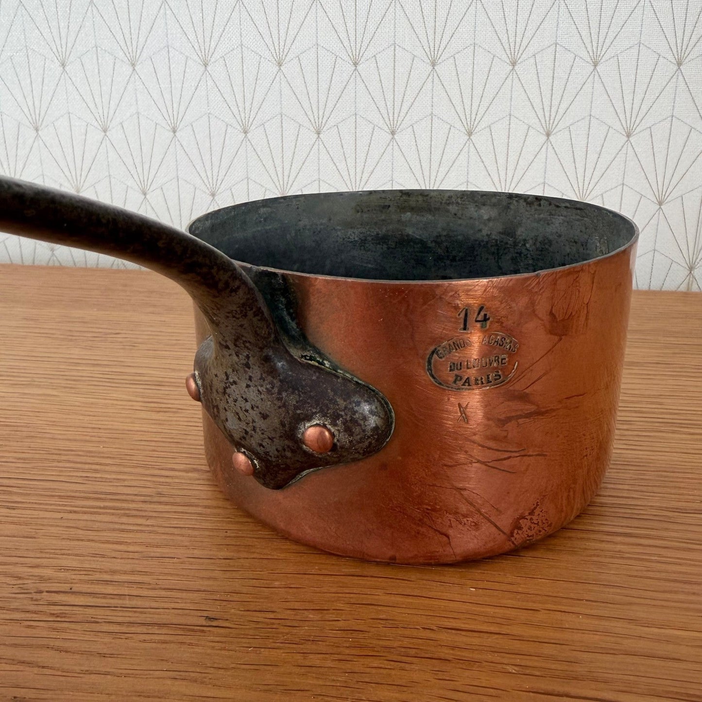 French Copper Pans Set 3 Tin Lined Grands Magasins du Louvre Paris 230711