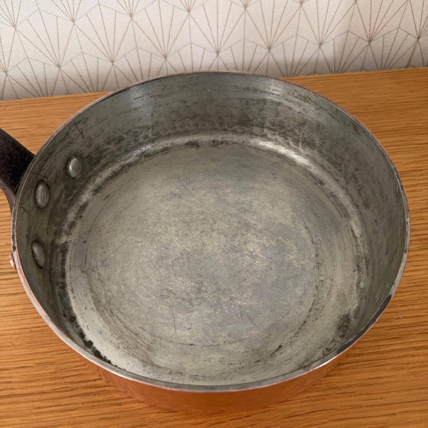 French Copper Saute Pan GAILLARD Paris Tin Lined Iron Handle 0408267