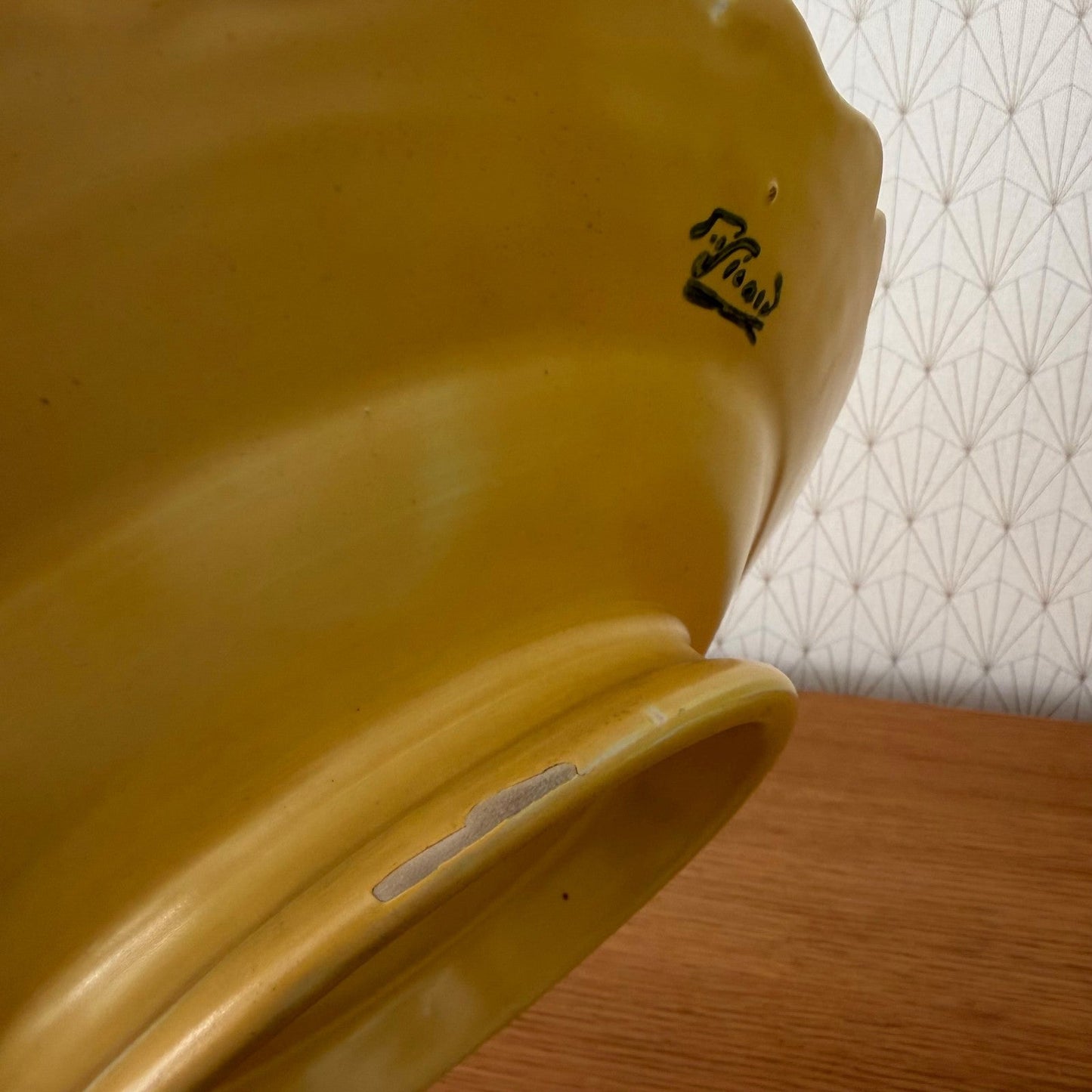 Vintage French Provencal Yellow Plate Sicard Footed Ceramic 0708263