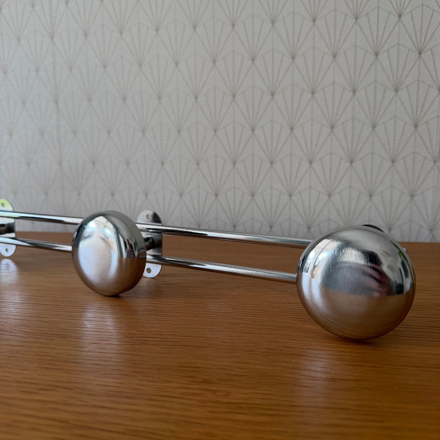 Vintage French Chrome Coat 3 Hooks Wall Mount Rack Metal Storage 2107263