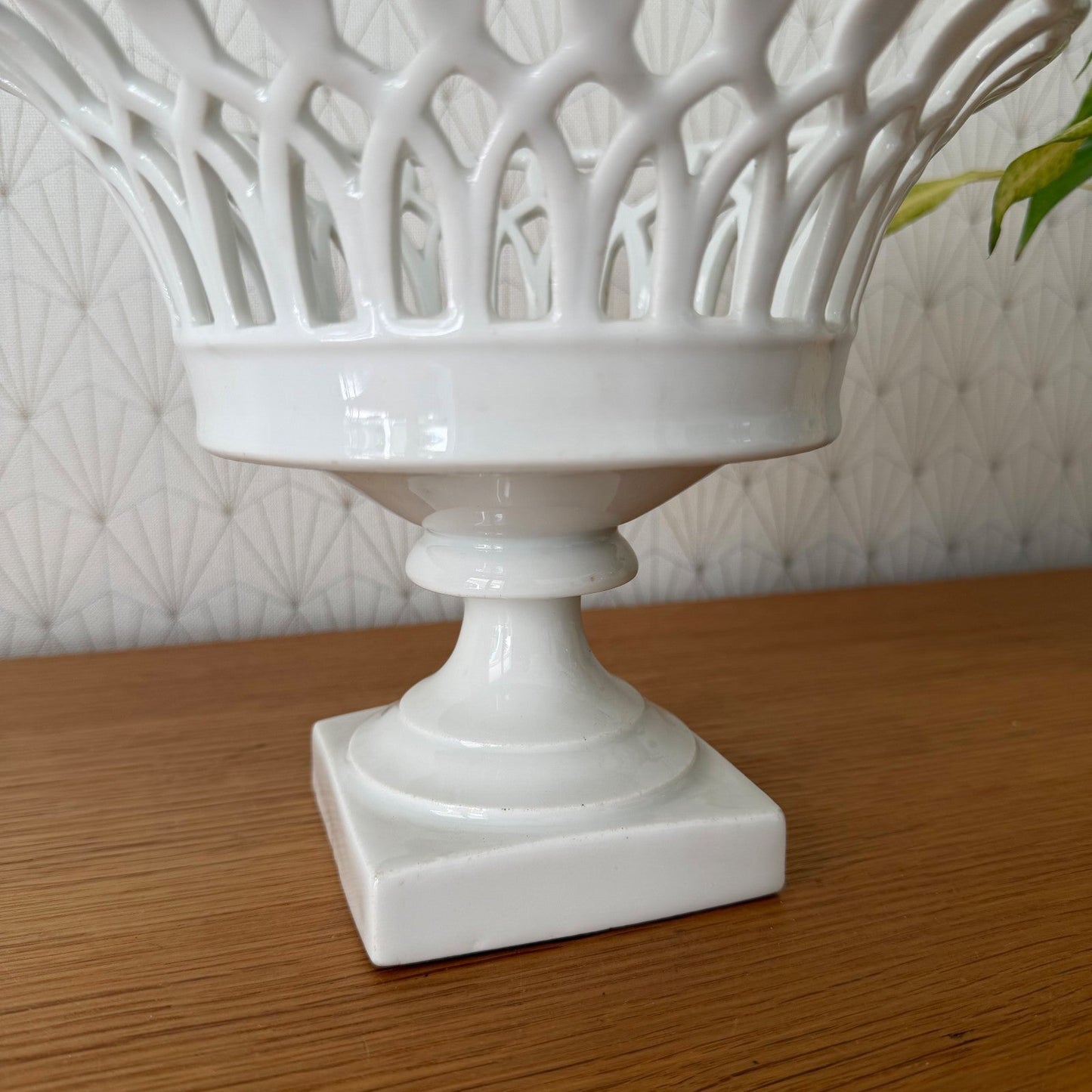 Vintage French White Porcelain Reticulated Footed Compote 0708261