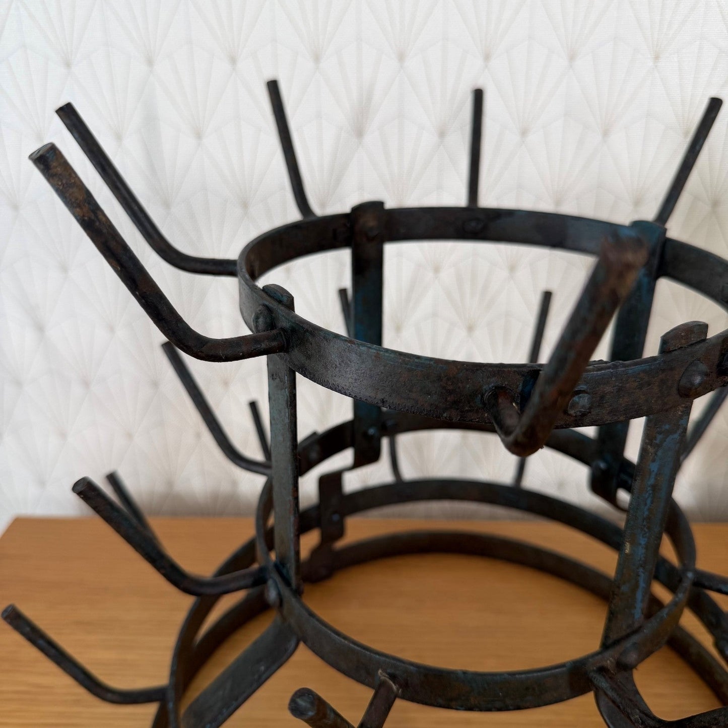 Antique French Bottle Drying Rack Iron Vintage Bistro 3007267