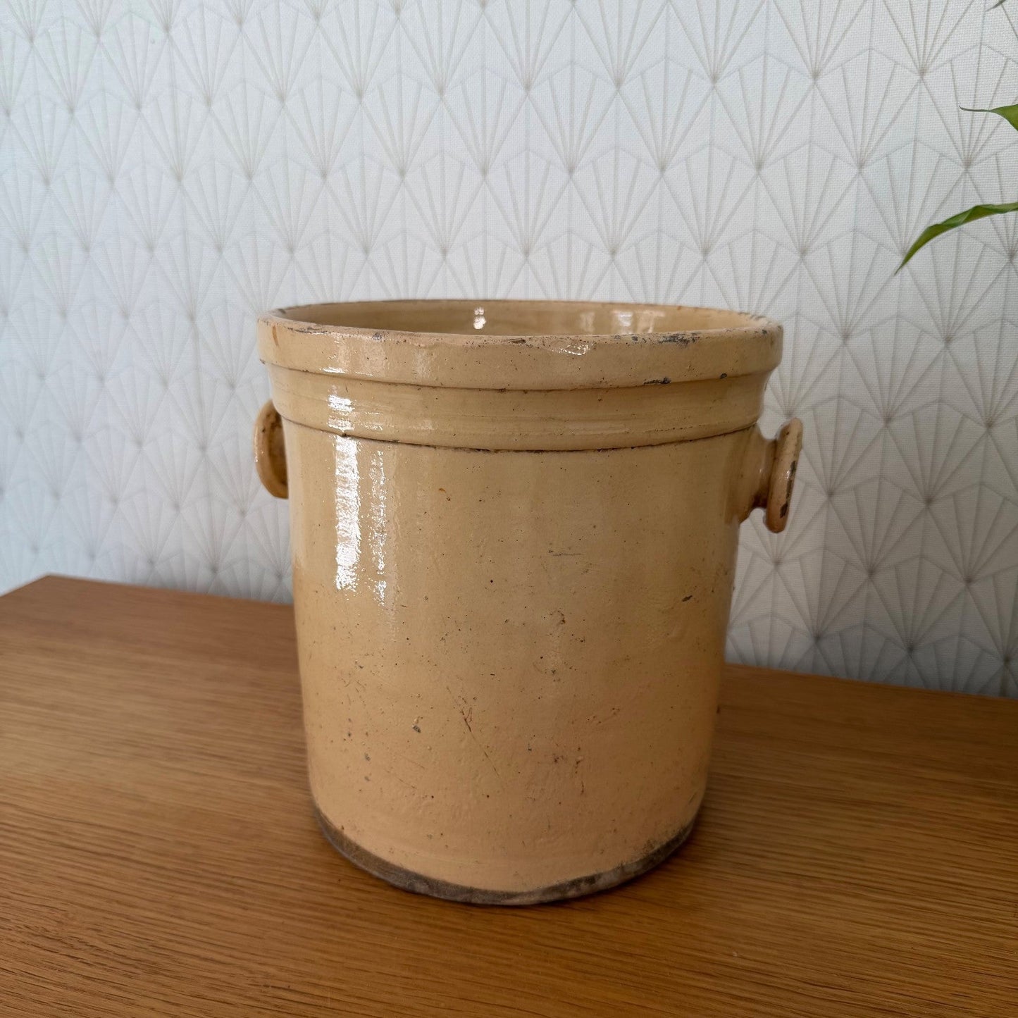 Huge Antique French Stoneware Crock Grease Storage Jar 8" 2307265