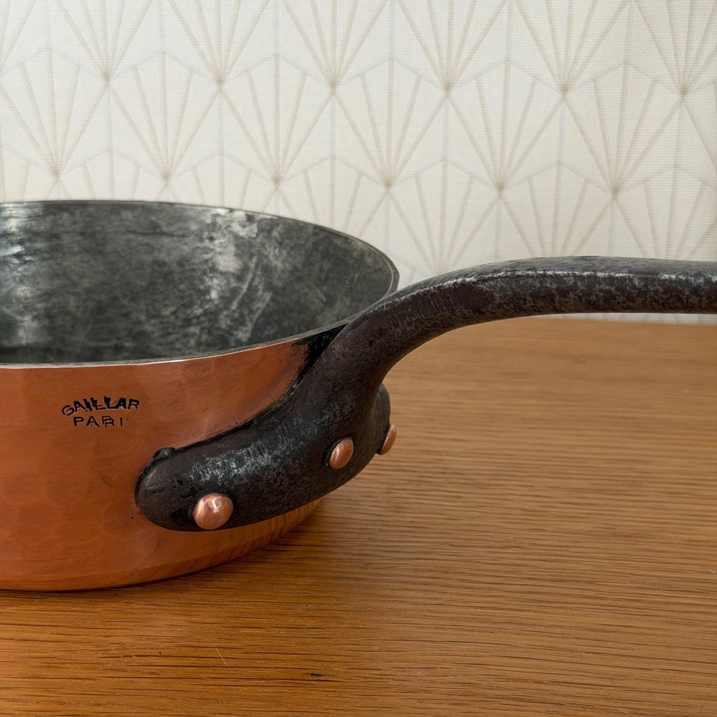 French Copper Sauteuse Pan GAILLARD PARIS Hammered Tin-Lined Iron Handle 0408268