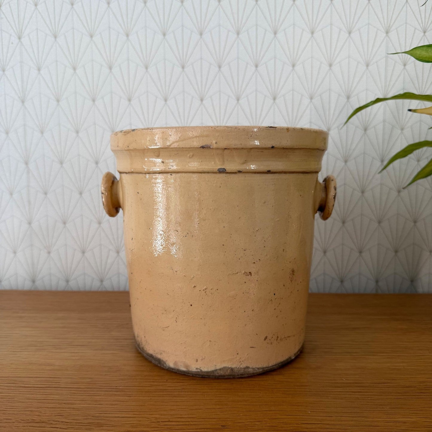 Huge Antique French Stoneware Crock Grease Storage Jar 8" 2307265
