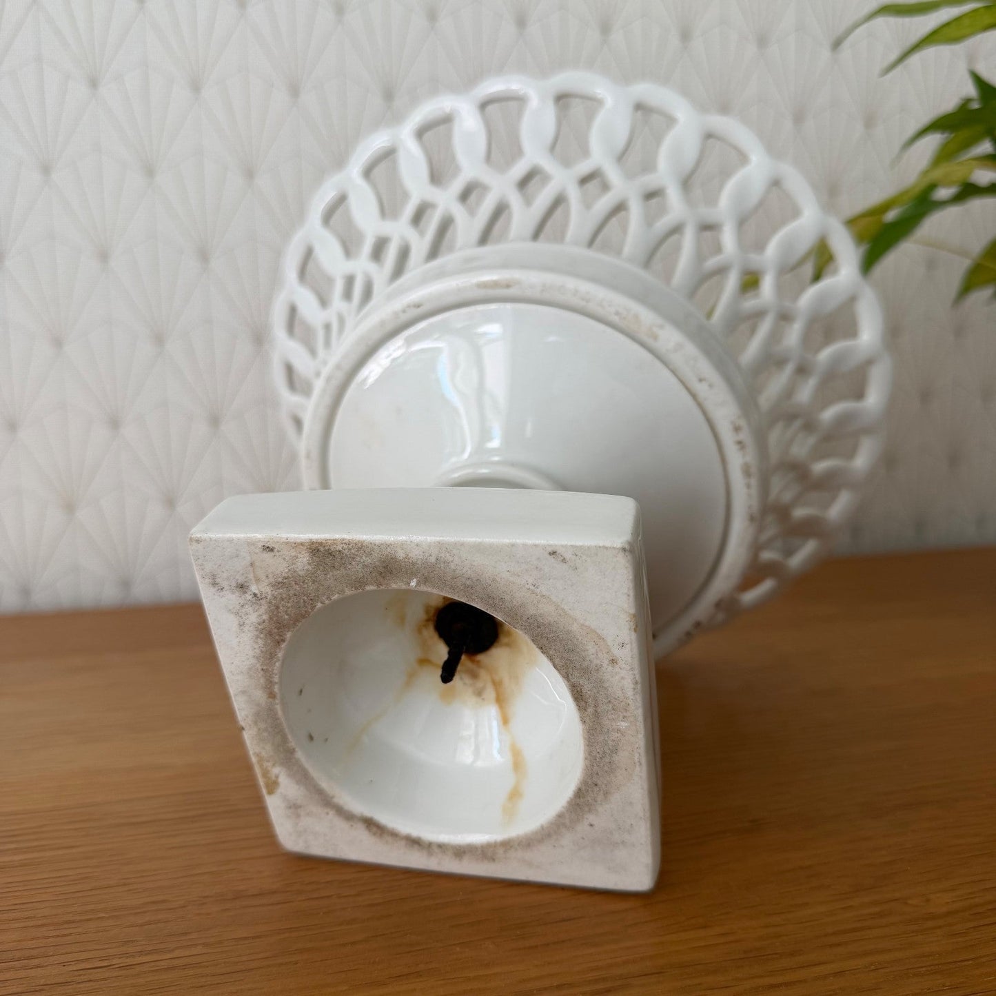 Vintage French White Porcelain Reticulated Footed Compote 0708261