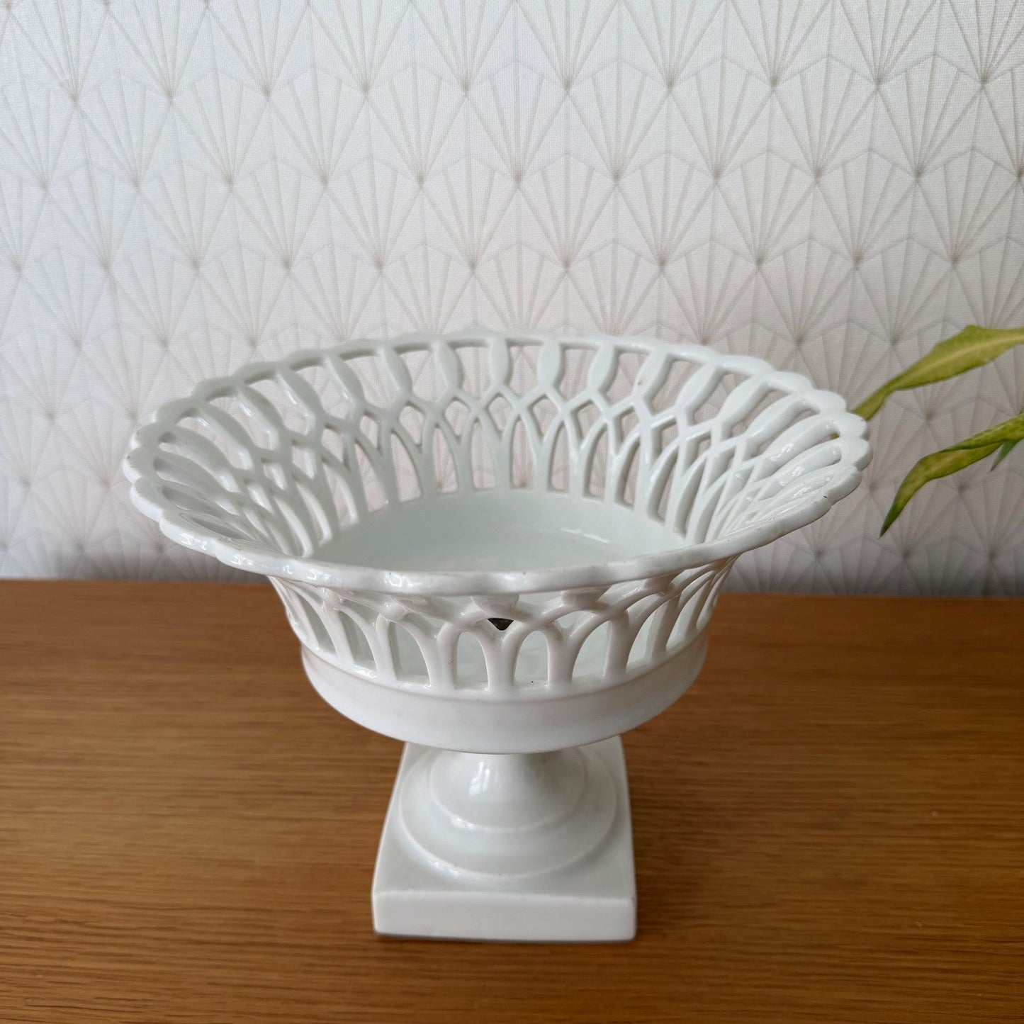 Vintage French White Porcelain Reticulated Footed Compote 0708261