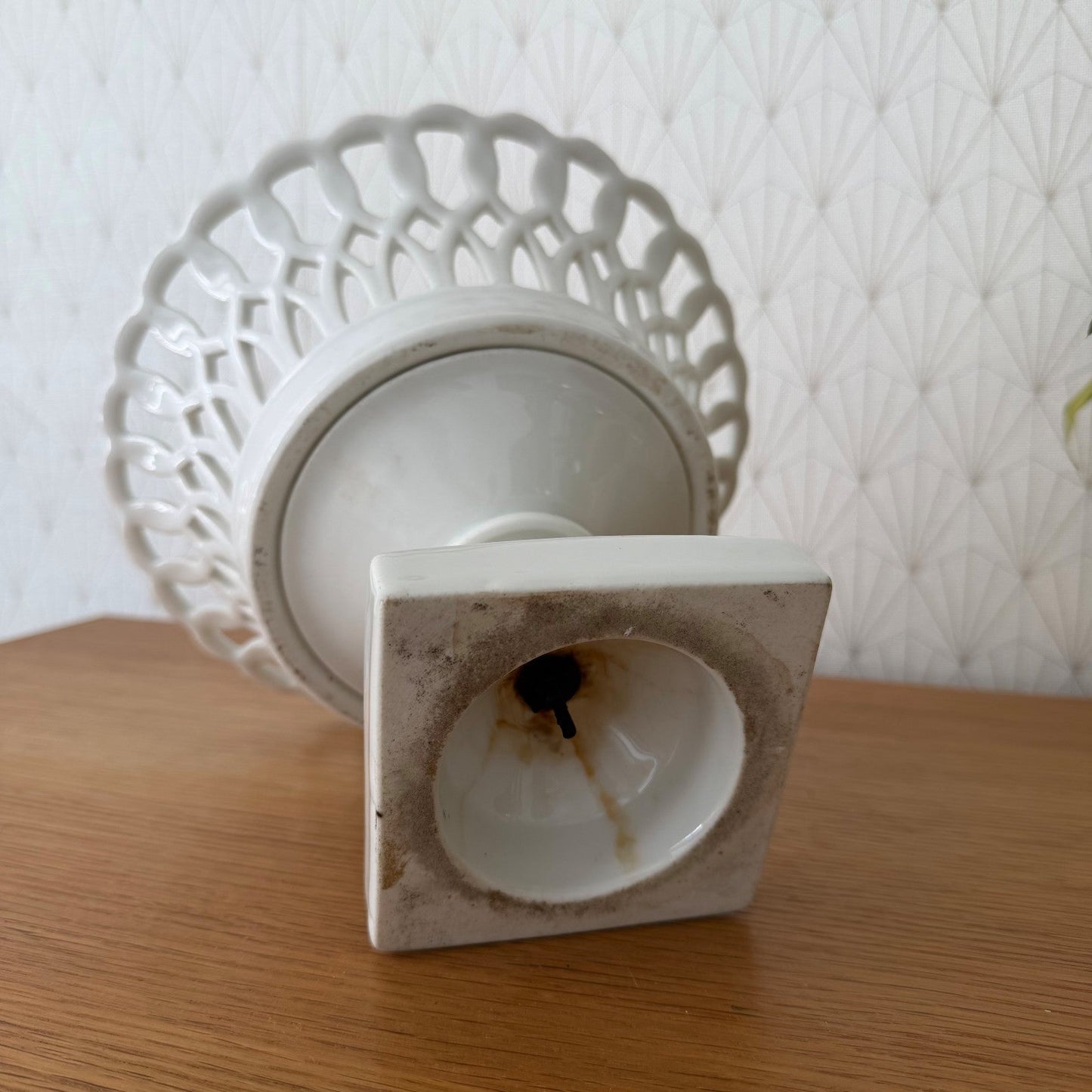 Vintage French White Porcelain Reticulated Footed Compote 0708261